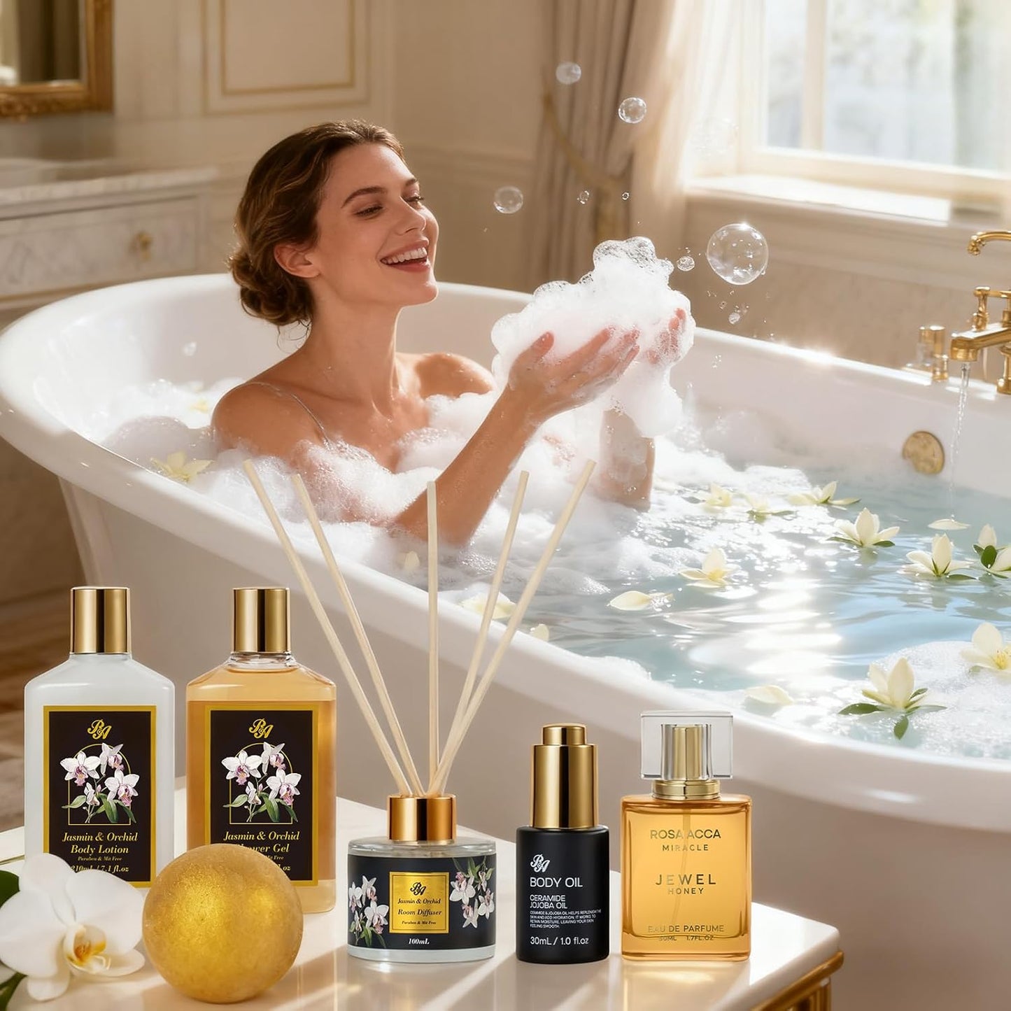 35 Pcs Christmas Gifts for Women, Orchid Spa Gift Basket Set, Self-Care Relaxation Kit, Face Skin Care Set, Bath & Body Care Set, Bath Bomb, Birthday, Valentines, Mother's Day, Wife, Mom, Anniversary