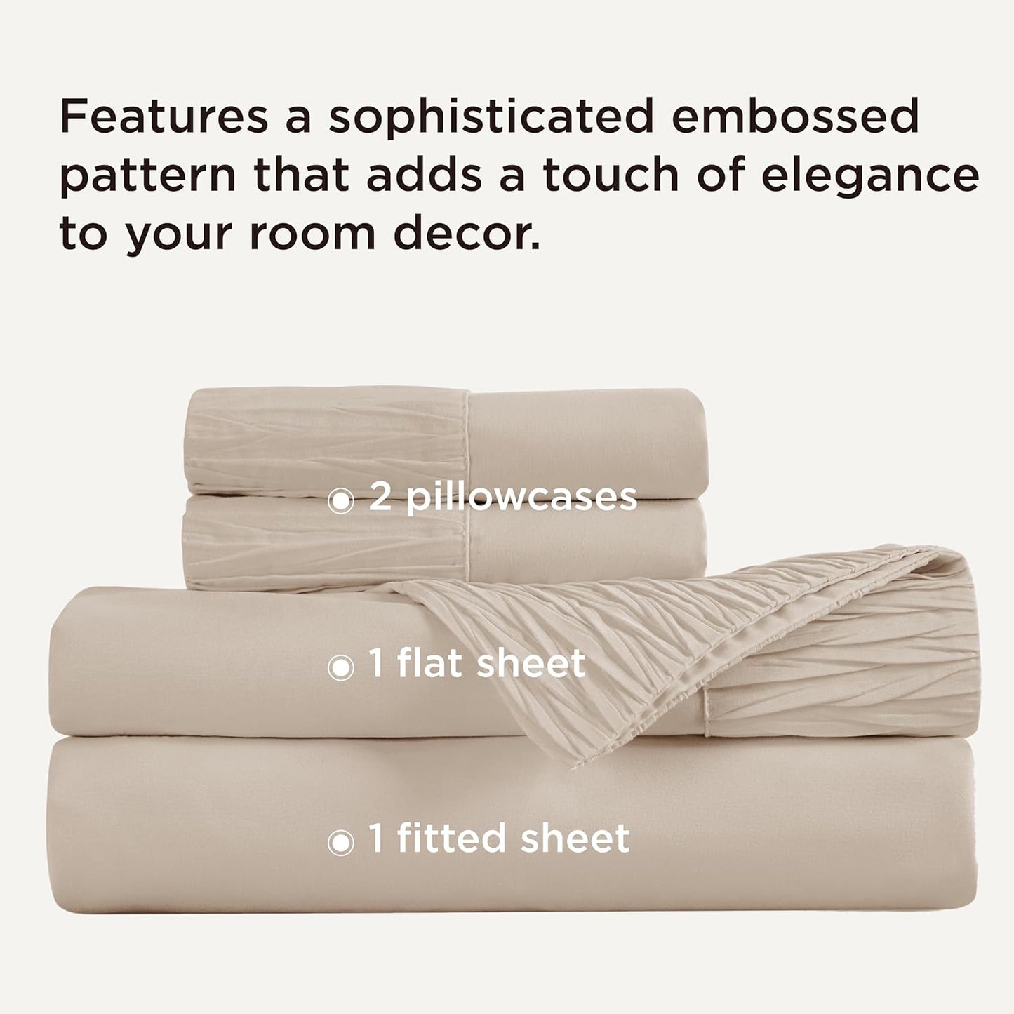Bedsure Queen Sheet Set - 4 Pieces Soft Queen Size Sheets - Breathable & Cooling - Hotel Luxury - Easy Care Polyester Microfiber Bedding for Women, Men, Beige