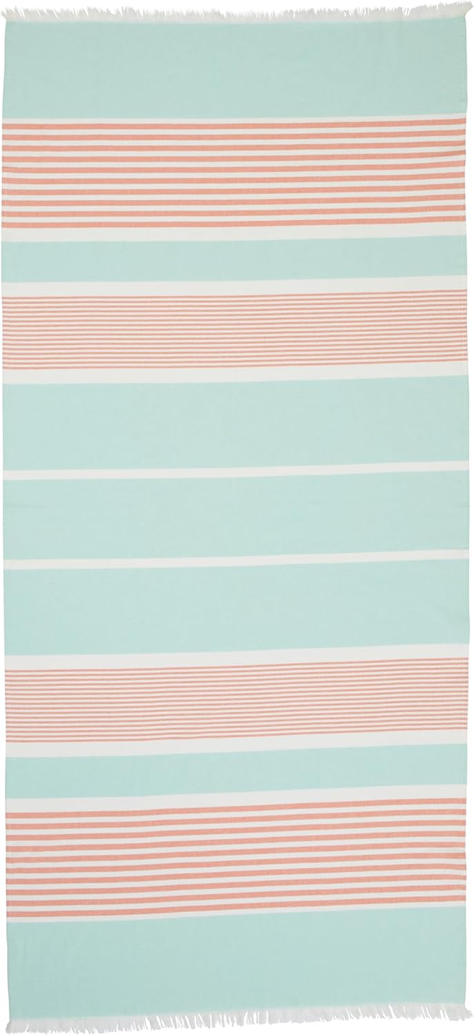 The Good Earth 4 Pack Oversized Turkish Beach Towel Set - 35" x 78" - Luxury Portuguese Cotton - Sand Resistant - Mint/Coral