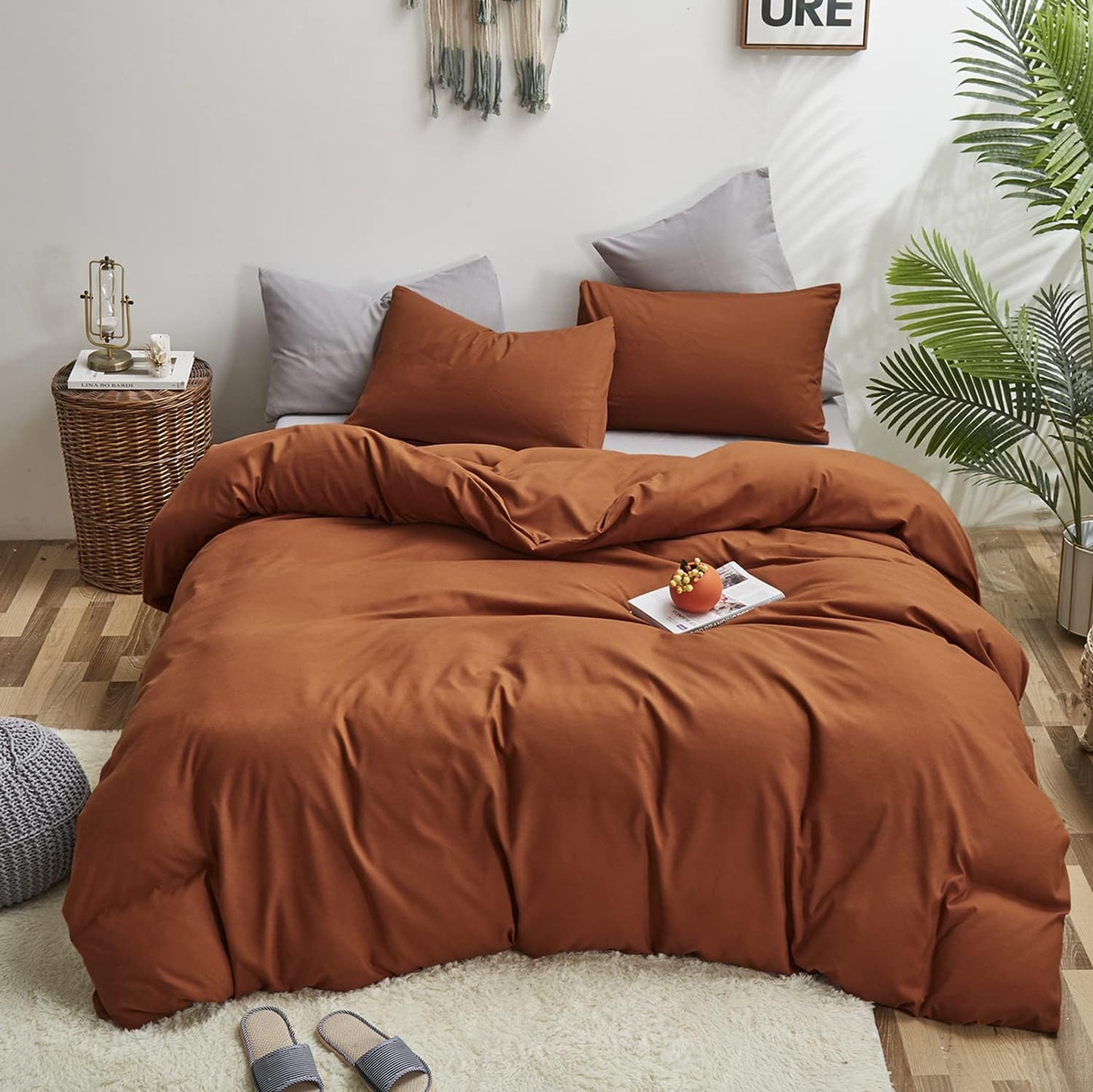 Cottonight Pumpkin Comforter Cal King Rust Burnt Orange Bedding Comforter California King Terracotta Caramel Solid Color Blanket Quilts Reddish Brown Plus Size Comforter Set for Women Men