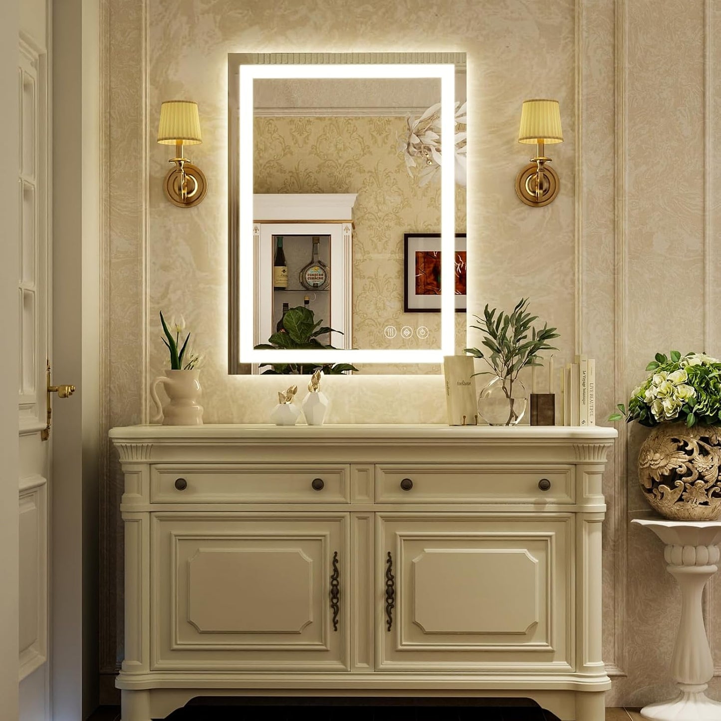 38'' x 26'' LED Bathroom Mirror with Lights, Wall Mirror with Front and Backlight, 3 Colors Vanity Mirror with Lights, Anti-Fog Wall Mirror for Bathroom
