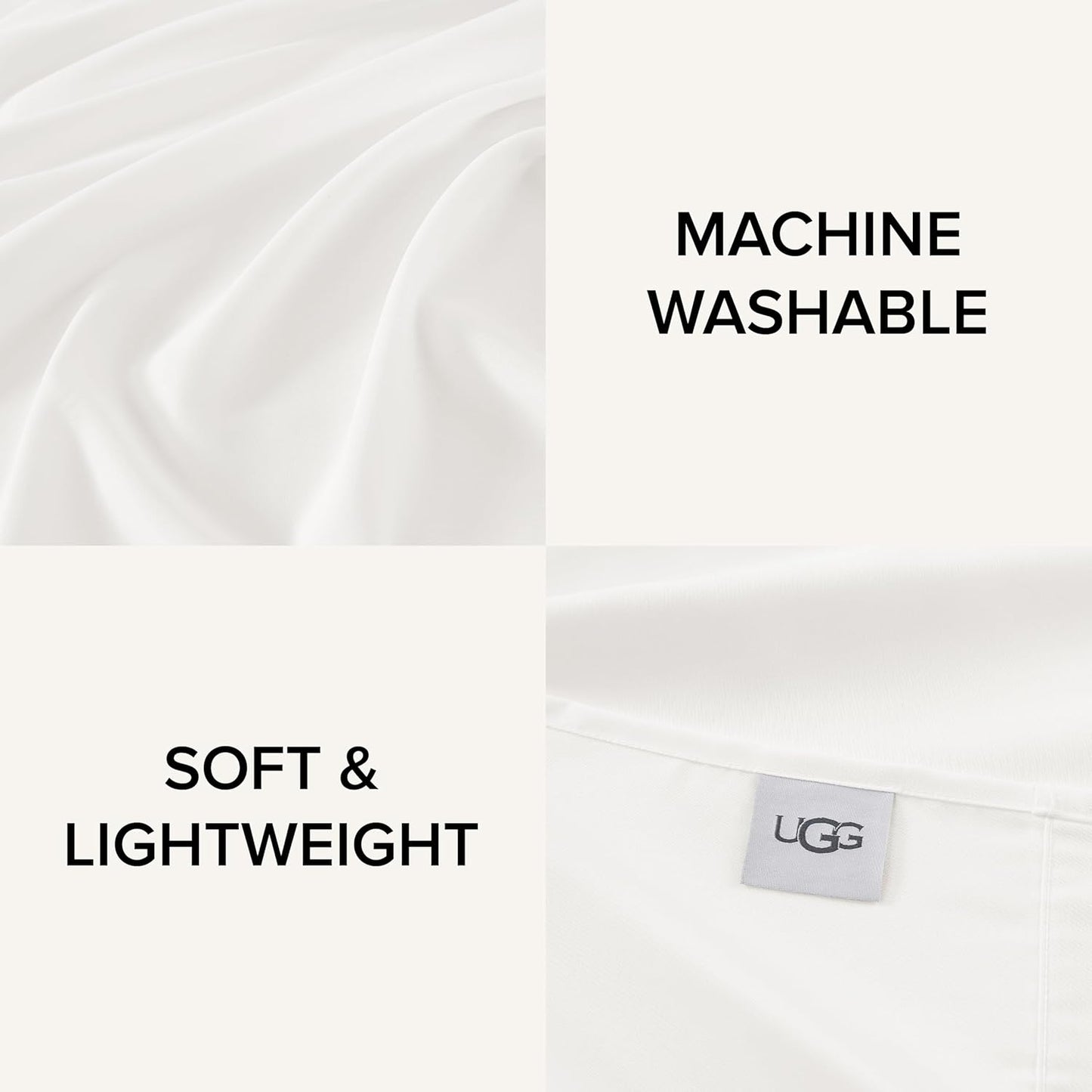 UGG Split King Sheet Set 5-Piece Luxury Cooling Sheets Deep Pockets Premium Bedding with 2 Shams Hypoallergenic Machine Washable Soft Lightweight Bed Set for Adjustable Bed, Split King, White (Hedi)
