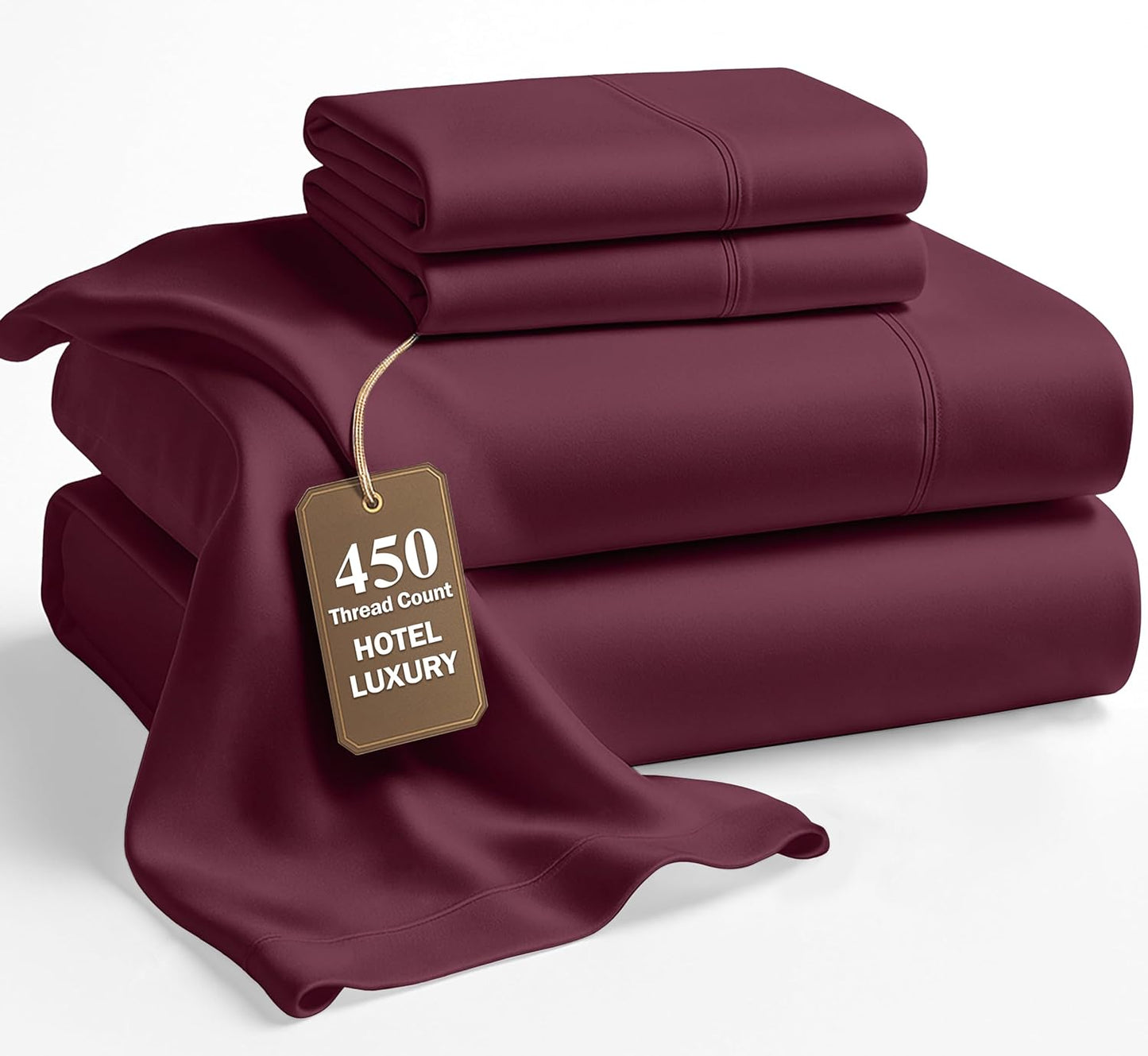 LANE LINEN Queen Size Sheet Set – 450 Thread Count Natural 100% Cotton Sheets, Cooling Bed Sheets, Durable Bedding for Daily Use, Fade Resistant, Snug Fit 15" Deep Pocket Fitted Sheet – Windsor Wine