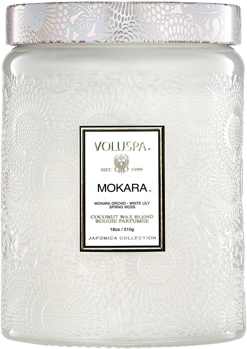Voluspa Mokara, Large Candle Jar, 18 oz, 100 Hour Burn Time, Coconut Wax for Clean Burning, Handcrafted in the USA