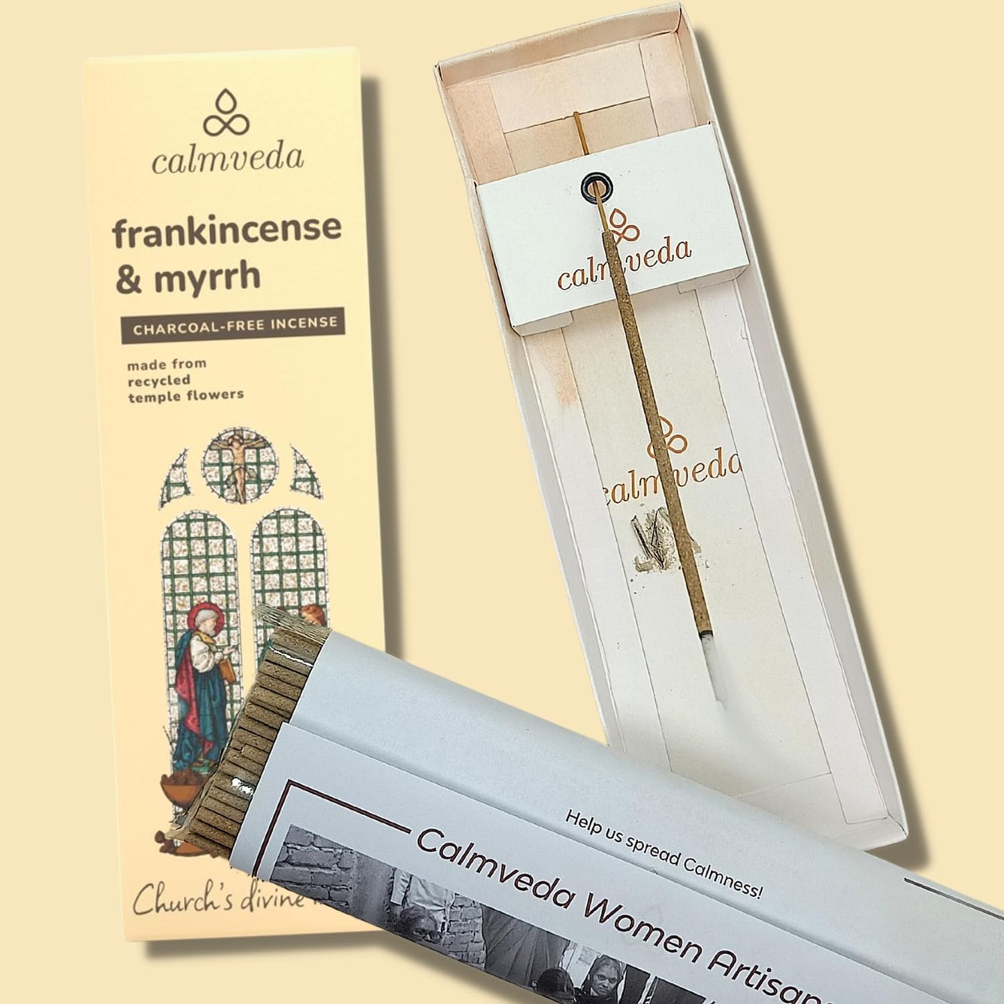 Church Frankincense and Myrrh Incense - 80 Sticks, Charcoal Free, Handmade from Upcycled Flowers, Spiritual Healing Incense