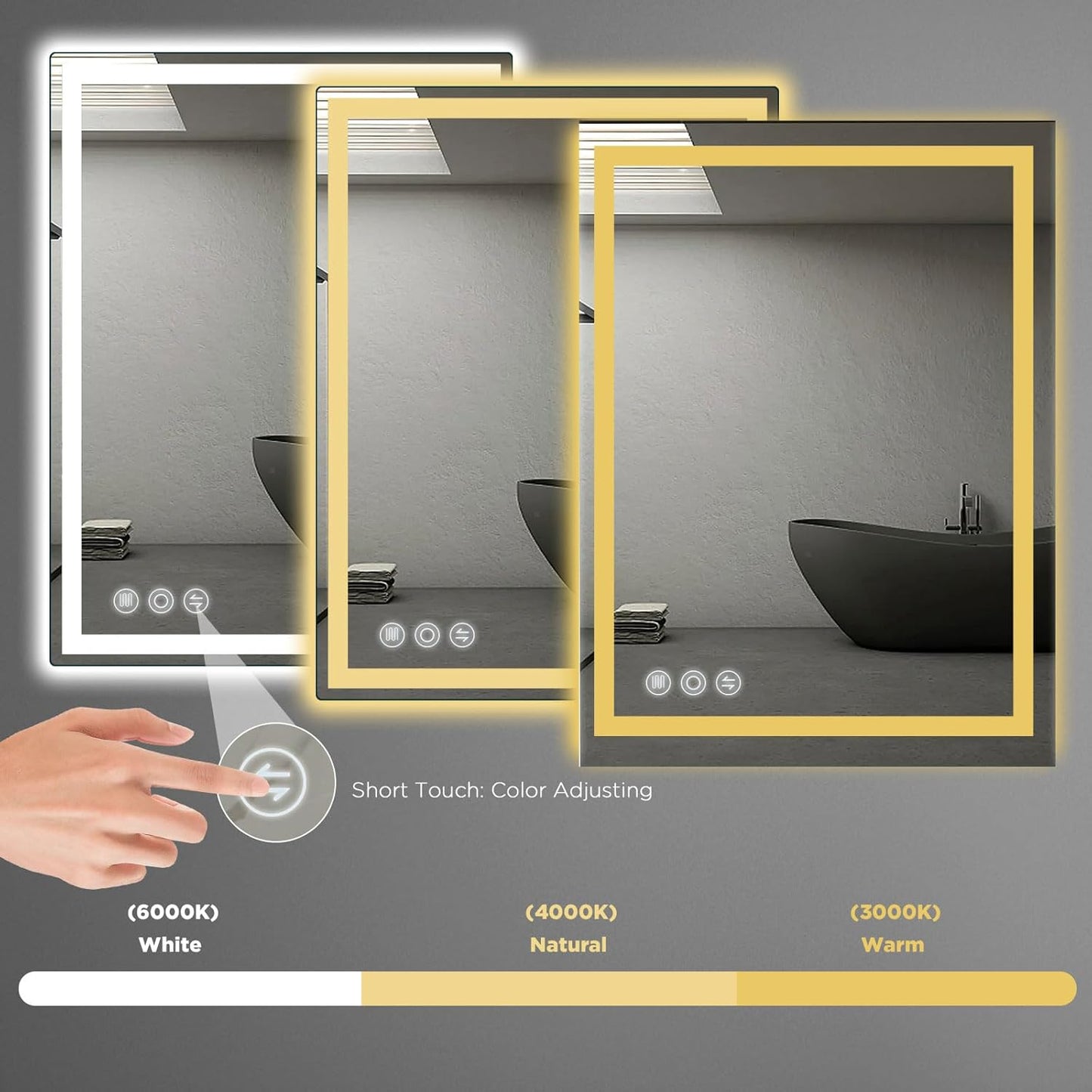 LED Mirror for Bathroom 20"x 28" with Frontlit and Backlit, Anti-Fog Mirror with Lights, Stepless 3 Colors Temperature & Dimmable Bathroom Mirror, Memory Tempered Glass Mirror for Bathroom