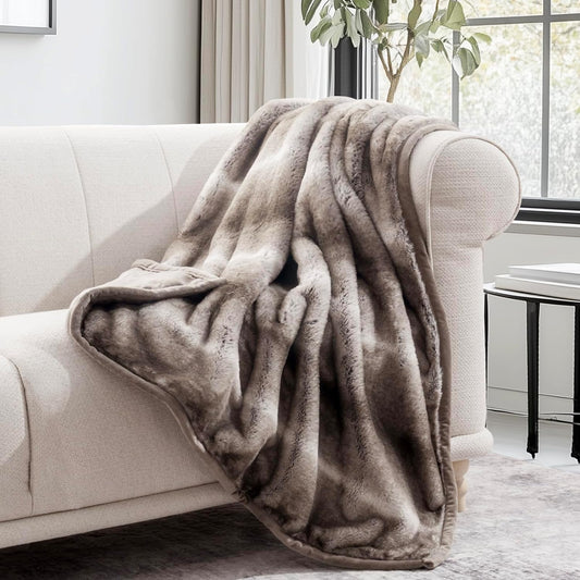 EVERGRACEHOME Ultra Soft Luxury Fluffy Mink Faux Fur Throw Blanket, Thick Warm Fall Winter Blankets for Bed, Couch, Cozy Plush Reversible Blanket for Chair, Sofa (Ombré Hazel Brown, 60"x80")