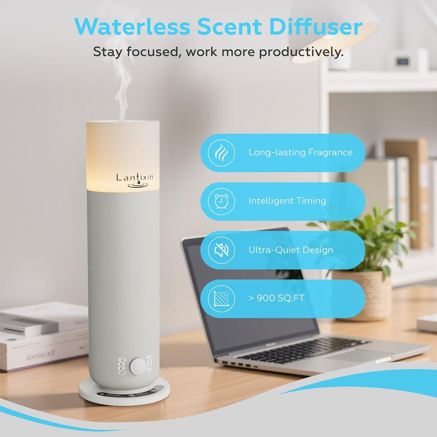 Lantixin Waterless Essential Oil Diffuser Nano Atomization Technology for Large Home-Adjustable and Long Lasting Air Diffuser for Hotel Office Bedroom Large Home (Yellow)