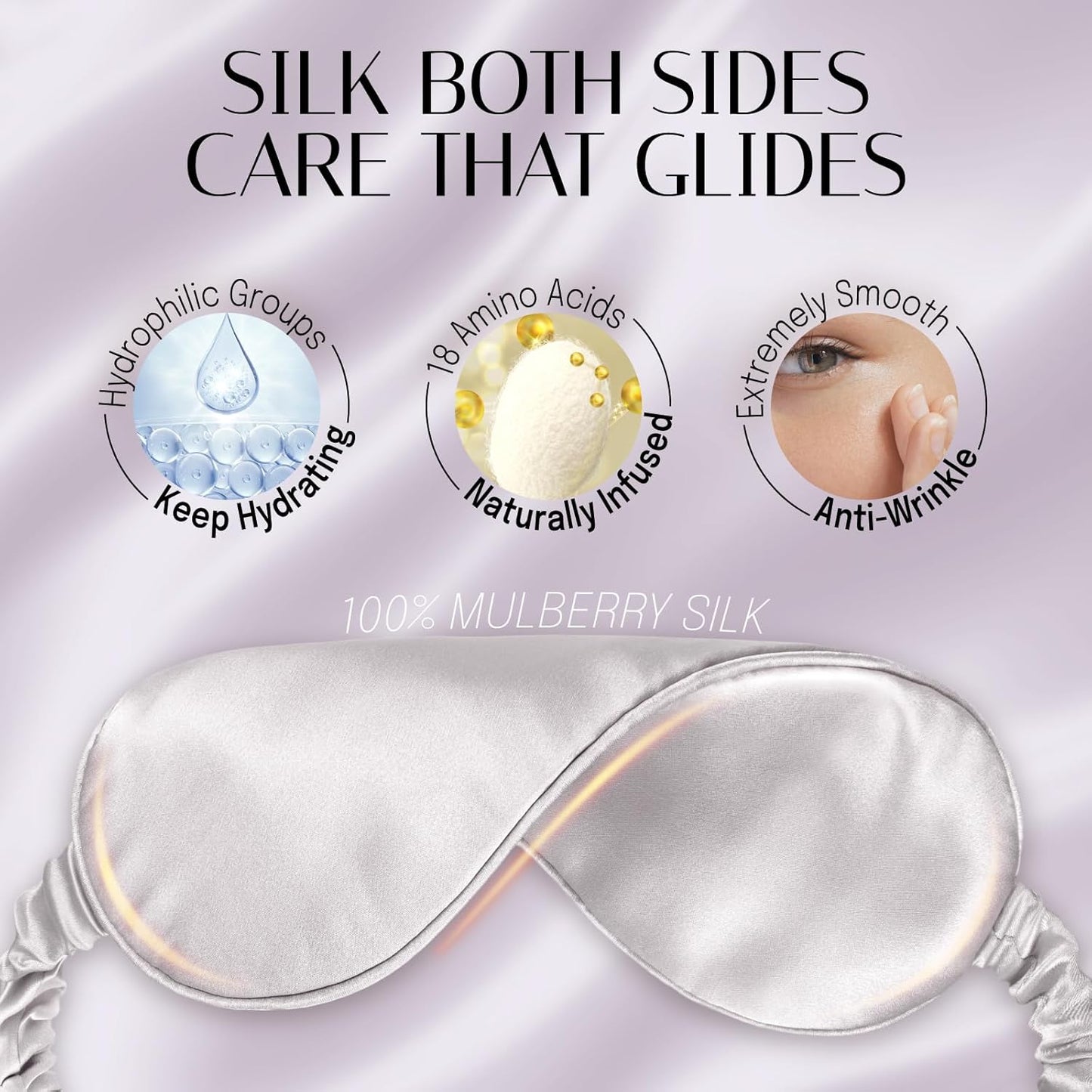 OLESILK Silk Sleep Eye Mask Blindfold with Double Layer Filling for Full Night's Sleep, Silk Wrapping Strap- Luxury Eye Cover Eyeshade for Women Men with Travel Bag and Ear Plugs, Silver