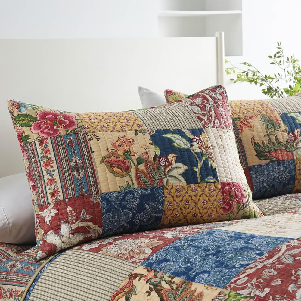 ENASAL Cotton Bedspread Quilt Sets Reversible Bedding Coverlet Sets Comforters Vintage Luxury Gorgeous Floral Real Patchwork Bedspread,King Size
