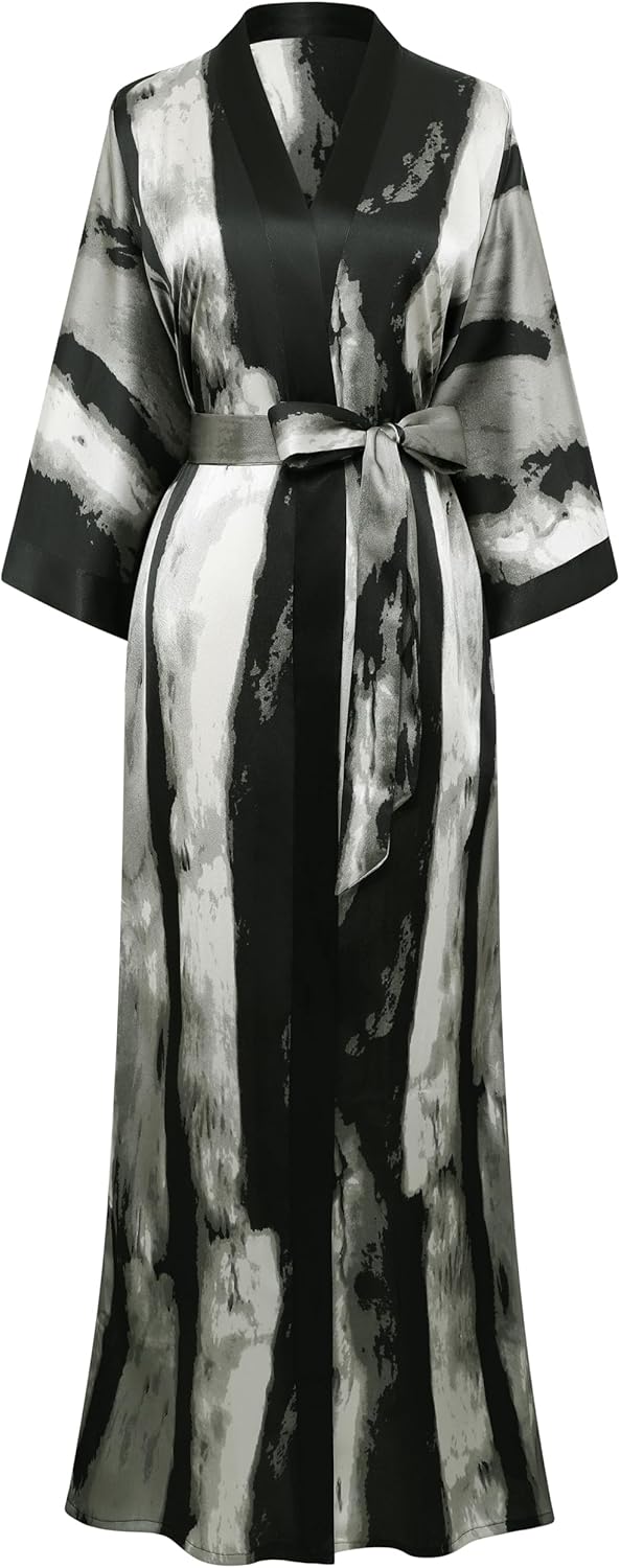PRODESIGN Kimono Robe for Women - Long Satin Sleepwear Silky Kimono Cover-Up Nightgown Japanese Bathrobe Loungewear Blouse