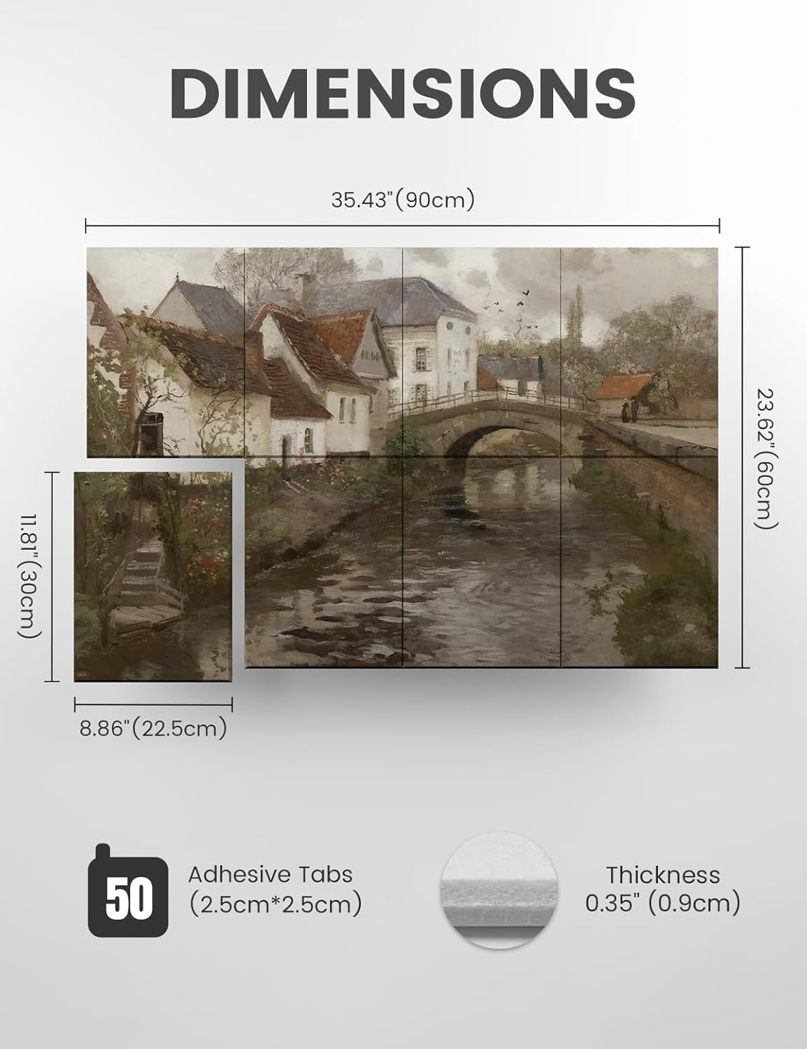 Wall Art Acoustic Panels,35''X24''Soundproof Wall Panels-8-Pack with 50 Adhesive Tabs, Panels for Living Room and Recording Studio, Offices-Small Town Near La Panne