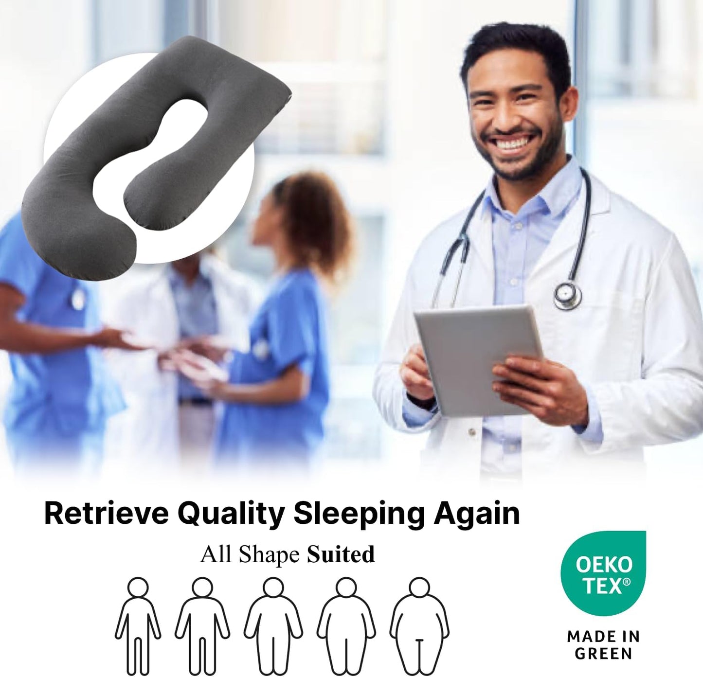 ALLOPERA Pregnancy Pillow, Full Body Maternity Pillow 57 inch, with Removable Washable Cover - Support for Legs, Back, Neck, Shoulder, HIPS, Belly for Pregnent Women, Jersey Knit Cotton (Dark Grey)