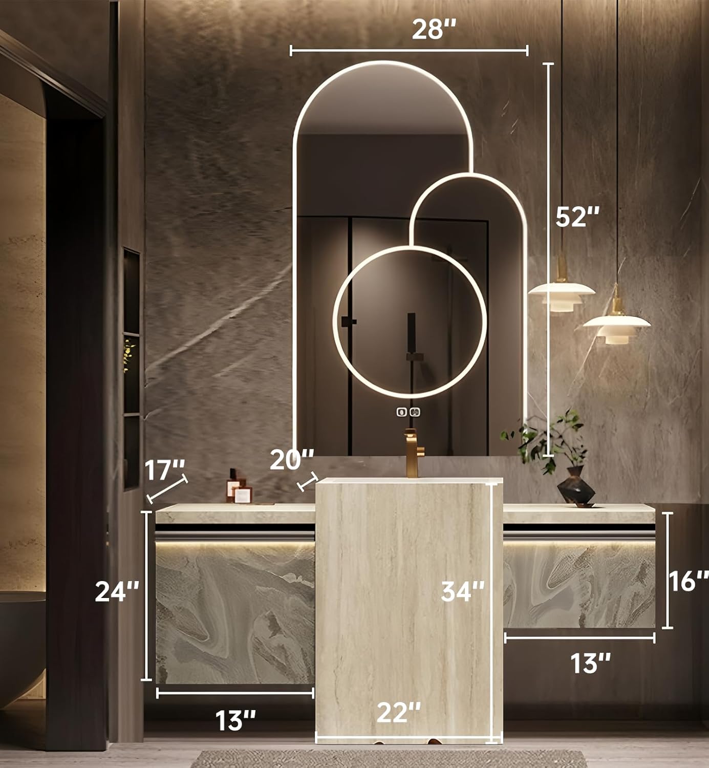 Single Sink Freestanding Bath Vanity, Modern Bath Vanity with LED Smart Mirror, 48IN Solid Wood Floating Bathroom Sink Cabinet with Marble Slate Top and Large Storage Drawer