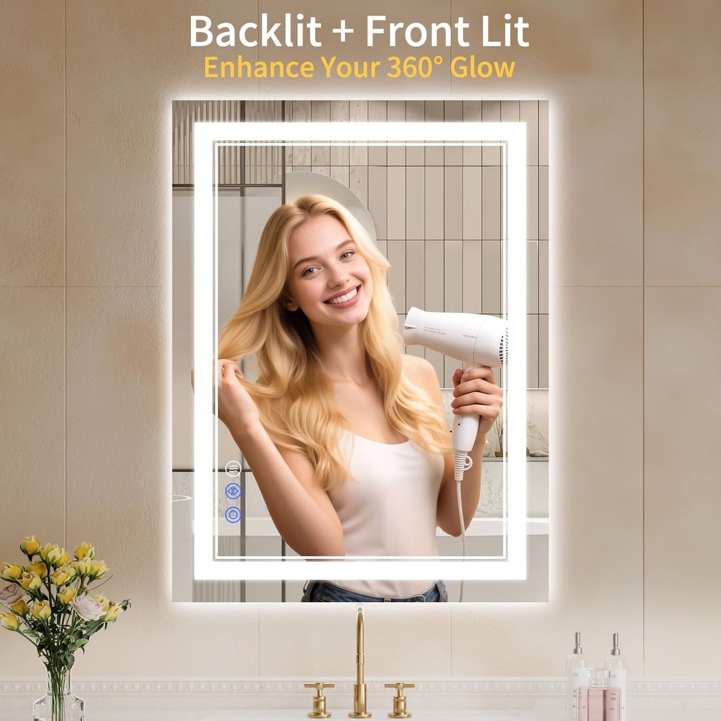 30"x32" LED Bathroom Mirror with Lights, Anti-Fog, Backlit + Front Lit, Dimmable, Led Vanity Mirror for Wall, Lighted Bathroom Mirror, 3 Colors, Shatter-Proof Tempered Glass