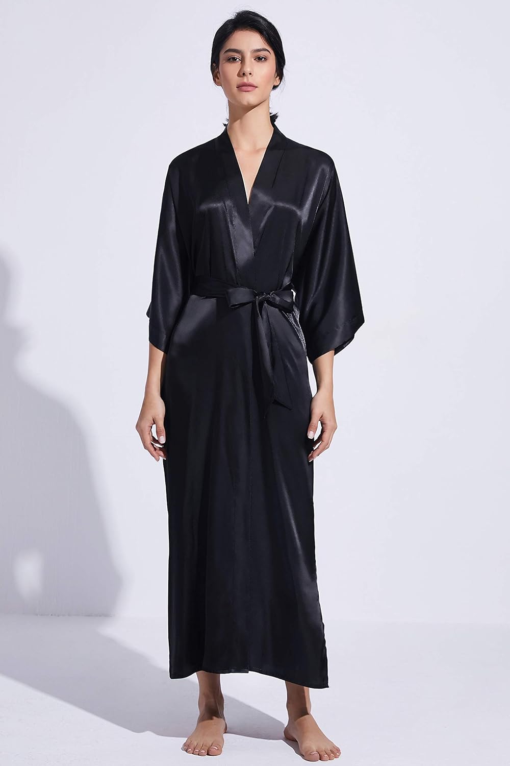 PRODESIGN Satin Kimono Robe Women Long Silky Kimono Bathrobe Sleepwear Wedding Bridesmaid Robe