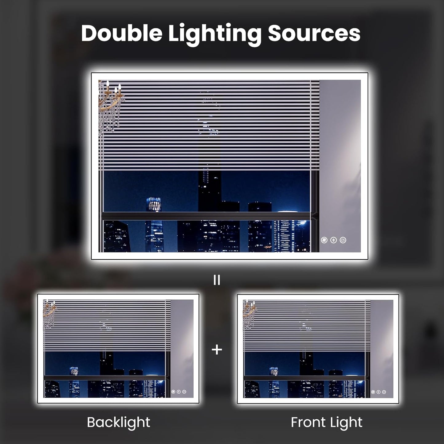 WTTY 40"X32" LED Bathroom Mirror with Black Frame, Bathroom Vanity Mirror with Lights for Wall, Front Light and Backlit, Anti-Fog, Dimmable, 3 Colors, Shatterproof, Memory, Horizontal/Vertical