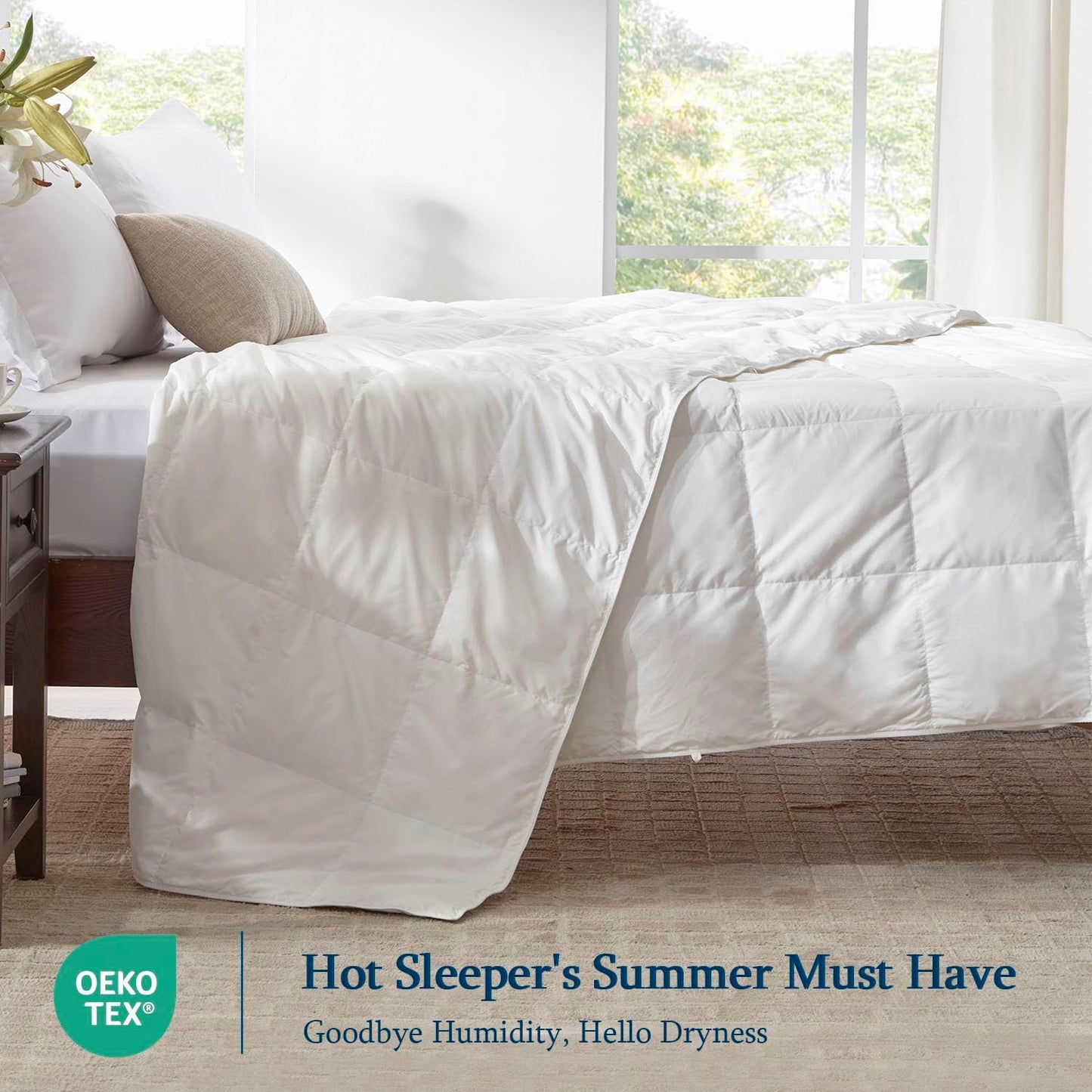 Globon Summer Down Comforter King Size, Extra Lightweight Blanket/Duvet Insert for Hot Sleepers, Noiseless & Extra Soft,106x90 inches,White