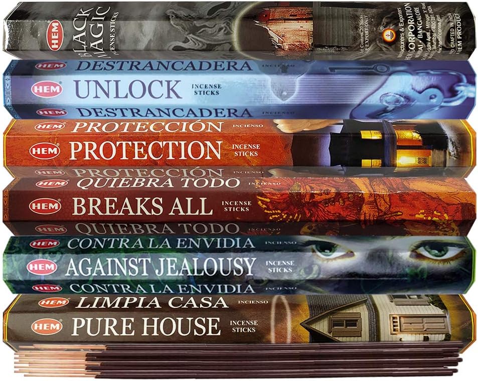 Hem Incense Sticks Variety Pack #21 and Incense Stick Holder Bundle with 6 Witchcraft Themed Fragrances