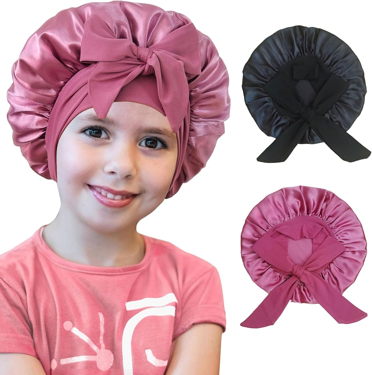 2 PCS Kids Bonnets for Girls, Silk Bonnet for Kids, Satin Bonnet for Sleeping, Baby Toddler Tie Bonnet Sleep Cap