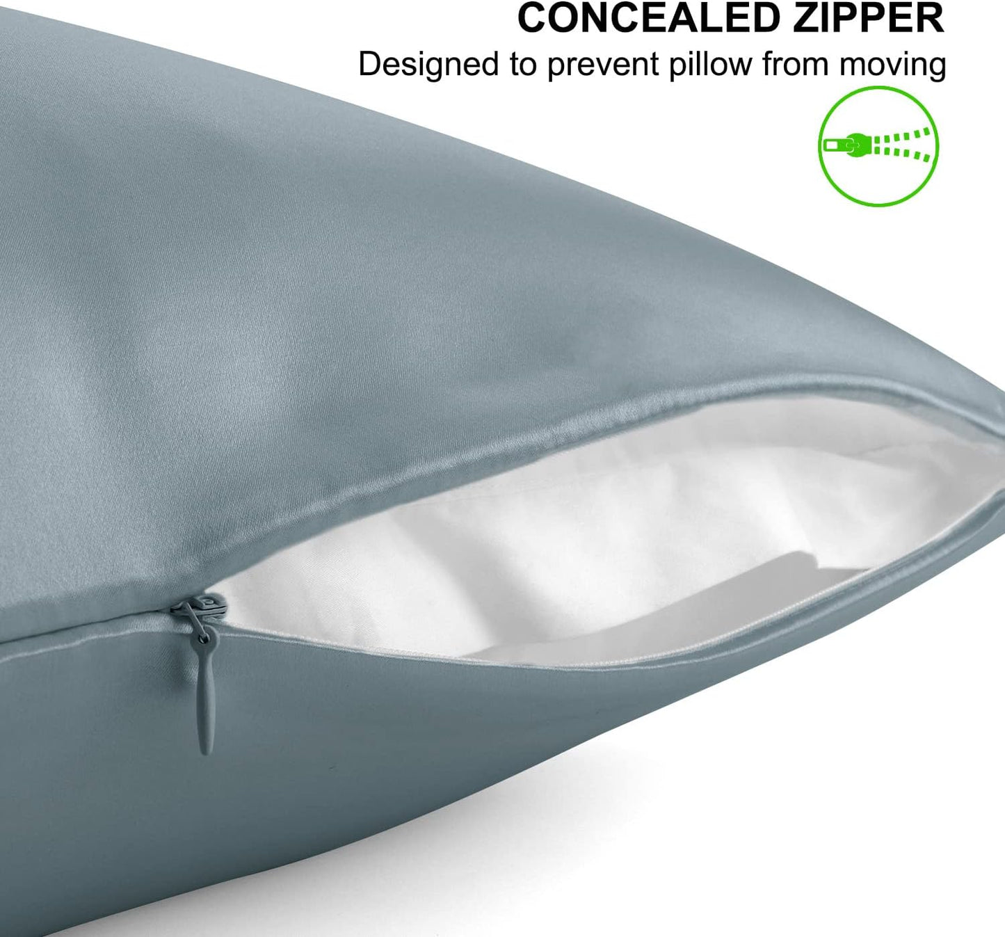 ALASKA BEAR Natural Silk Pillowcase, Hypoallergenic, 19 Momme, 600 Thread Count 100 Percent Mulberry Silk, Queen Size with Hidden Zipper(1, Haze Blue)