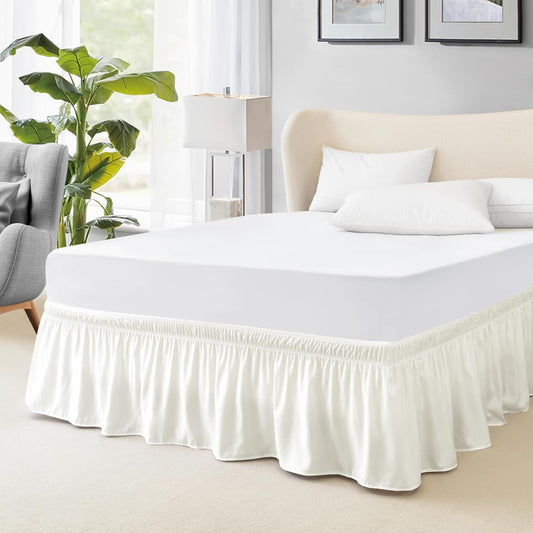 FreshCulture Twin Bed Skirt, Elastic Wrap Around Bed Skirt Twin Size, Bed Skirts for Adjustable Bed, Easy Fit with 18 Inch Drop Length, Hotel Quality Dust Ruffle for Twin Bed (Ivory)
