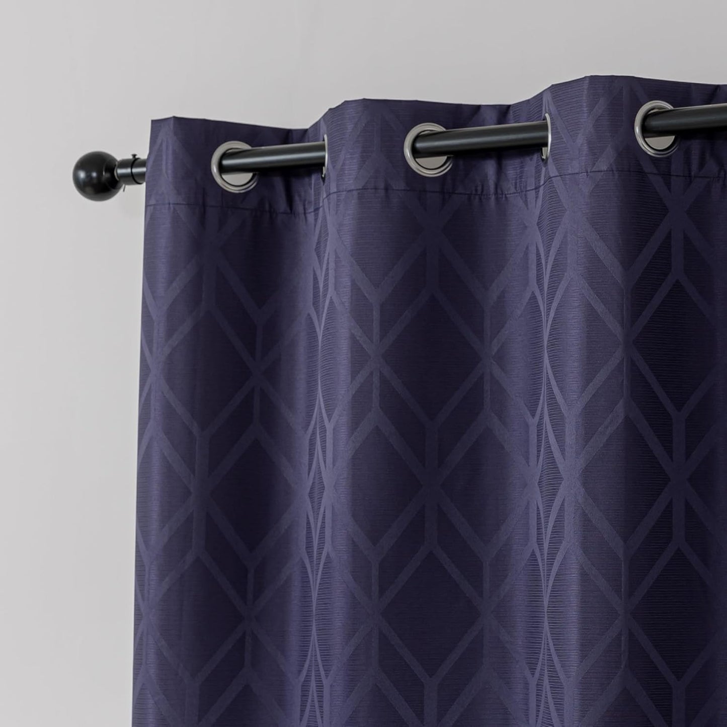 Amazon Basics Jacquard 2-Piece 100% Blackout Curtains, Living Room and Bedroom Drapes, Thermal Insulated Window Treatment, 52"x95", Dark Blue