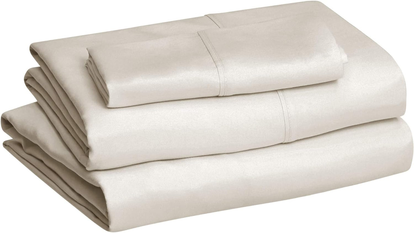 Amazon Basics Lightweight Super Soft Easy Care Comfortable Microfiber 3 Piece Bed Sheet Set with 14-Inch Deep Pockets, Twin XL, Beige, Solid