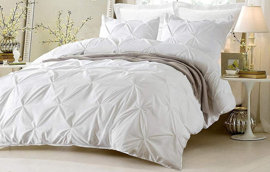 Duvet Cover Oversized King Cotton Pinch Pleated 800 Thread Count 100% Egypitian Cotton 1 Duvet Cover & 2 Pillow Shams Long Staple Quilt Silky Soft, Breathable with Zipper -3 Piece Set (White)