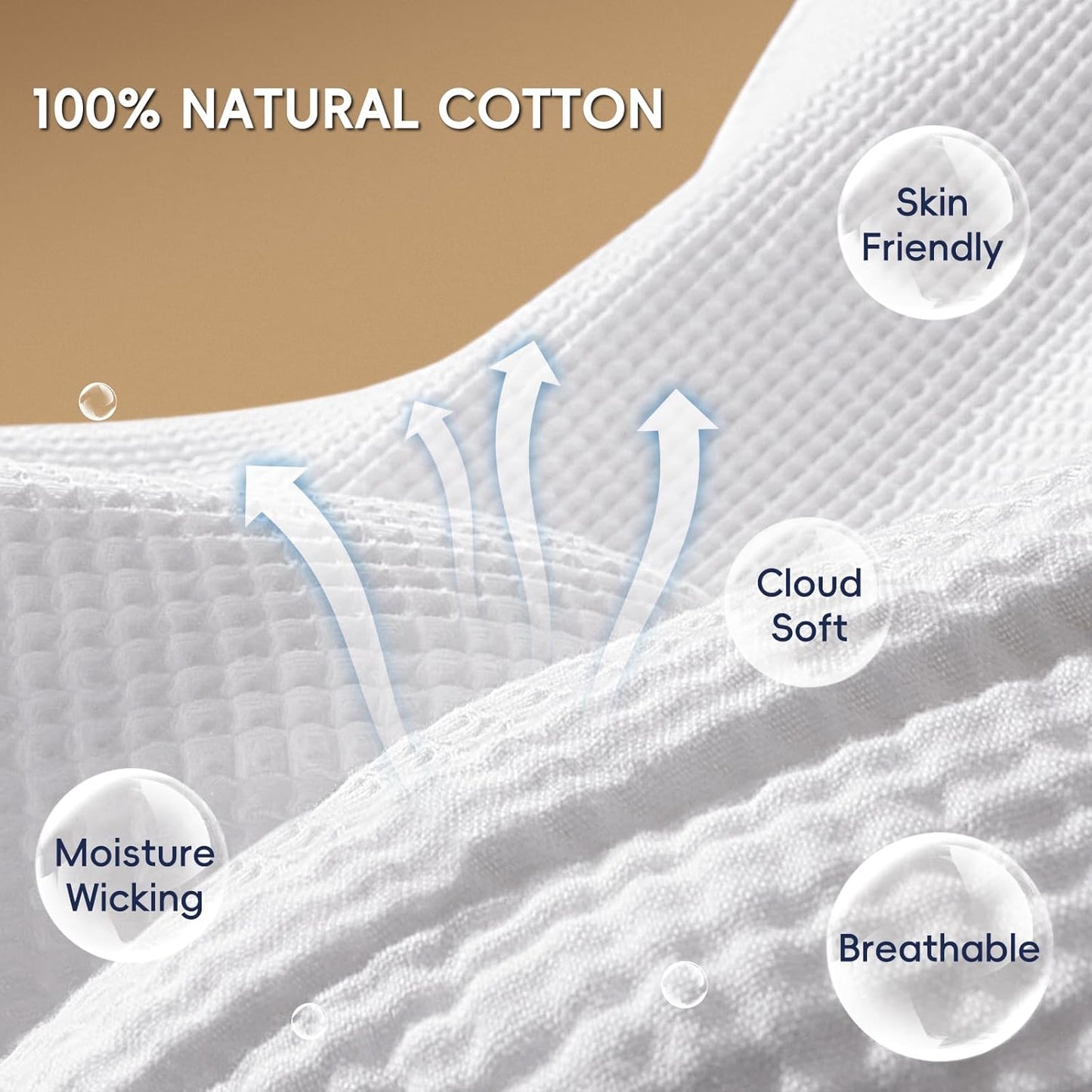 PHF 100% Cotton Waffle & Muslin Blanket Queen Size, Soft Breathable Luxury 400GSM Versatile Reversible Bedding for Bed, Great for Layering in Cold Weather, Home Decor Gift, 90" x 90", White