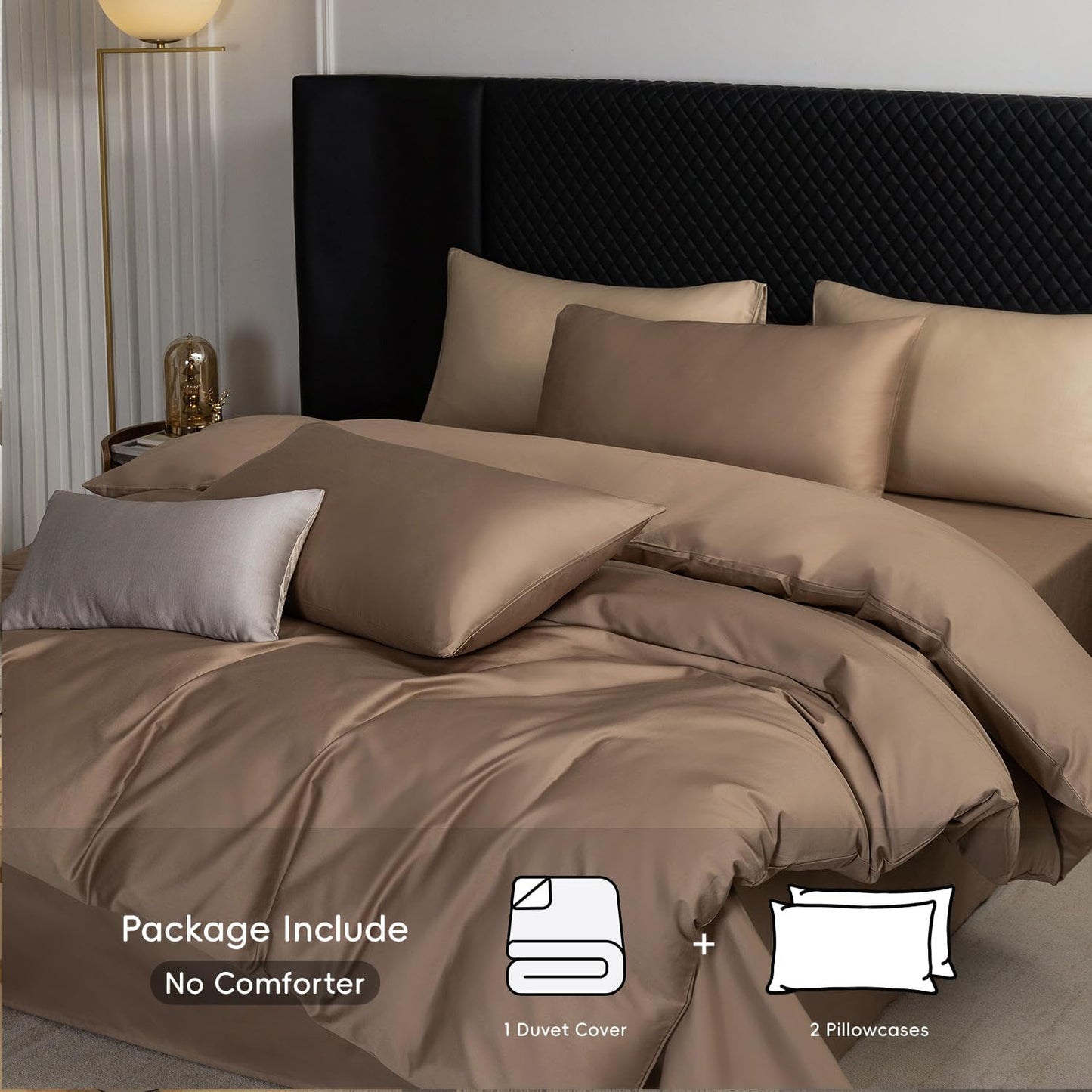 MooMee King Duvet Cover Set, 100% Extra Long Staple Cotton 600 Thread Count Sateen Silky Soft Breathable Durable Luxury Hotel Quality Bedding Set, 3 Pieces (Brown, King 104"x90")