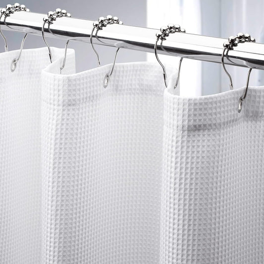 AmazerBath White Waffle Shower Curtain, 36x72 Inches, Fabric Stall Curtain With Waffle Weave, Hotel Quality Bathroom Shower Curtains