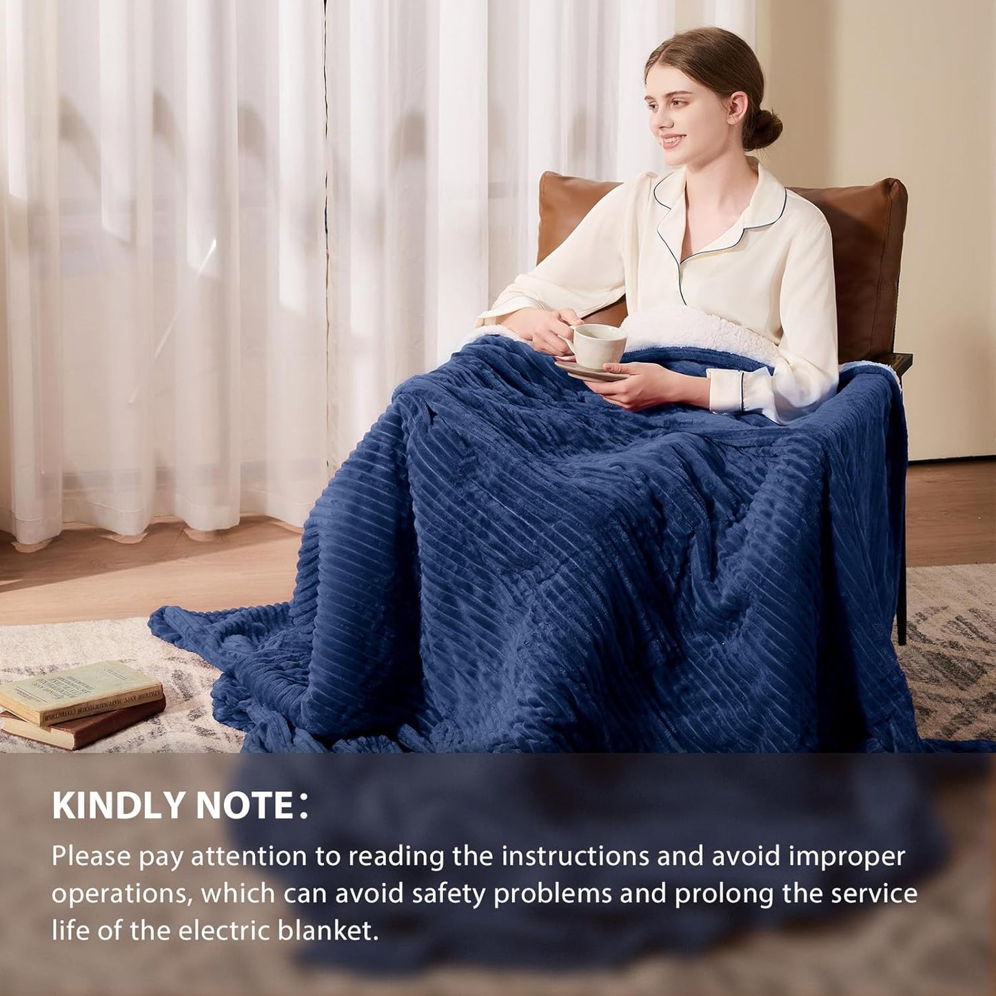 Homemate Heated Blanket Electric Throw - 50"x60" Heating Blanket Throw 1/2/4/6/8 Hours Auto-Off 10 Heat Levels Over-Heat Protection Soft Flannel Sherpa ETL Certification