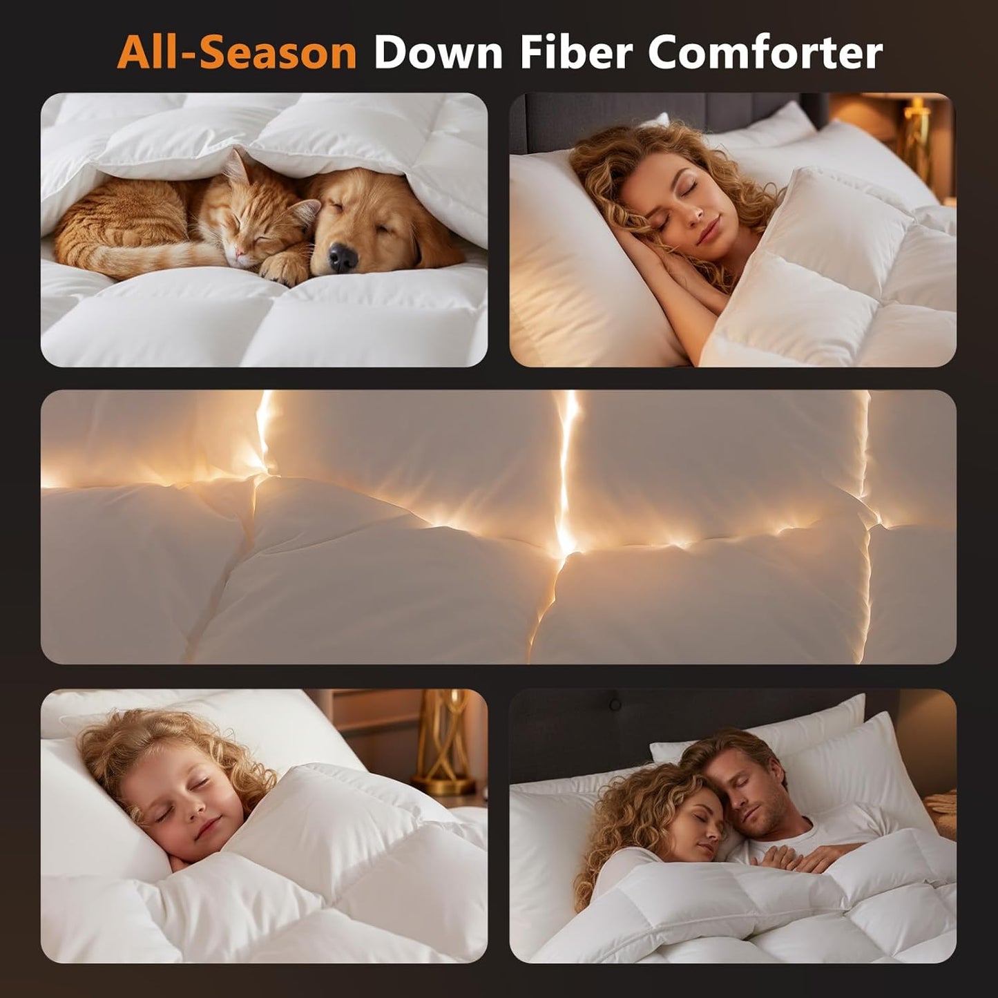 DROVAN Goose Feather Down Fiber Comforter Queen Size - 100% Cotton Duvet Insert with 8 Corner Loops - Luxurious All-Season Hotel Collection, 90x90 Inch