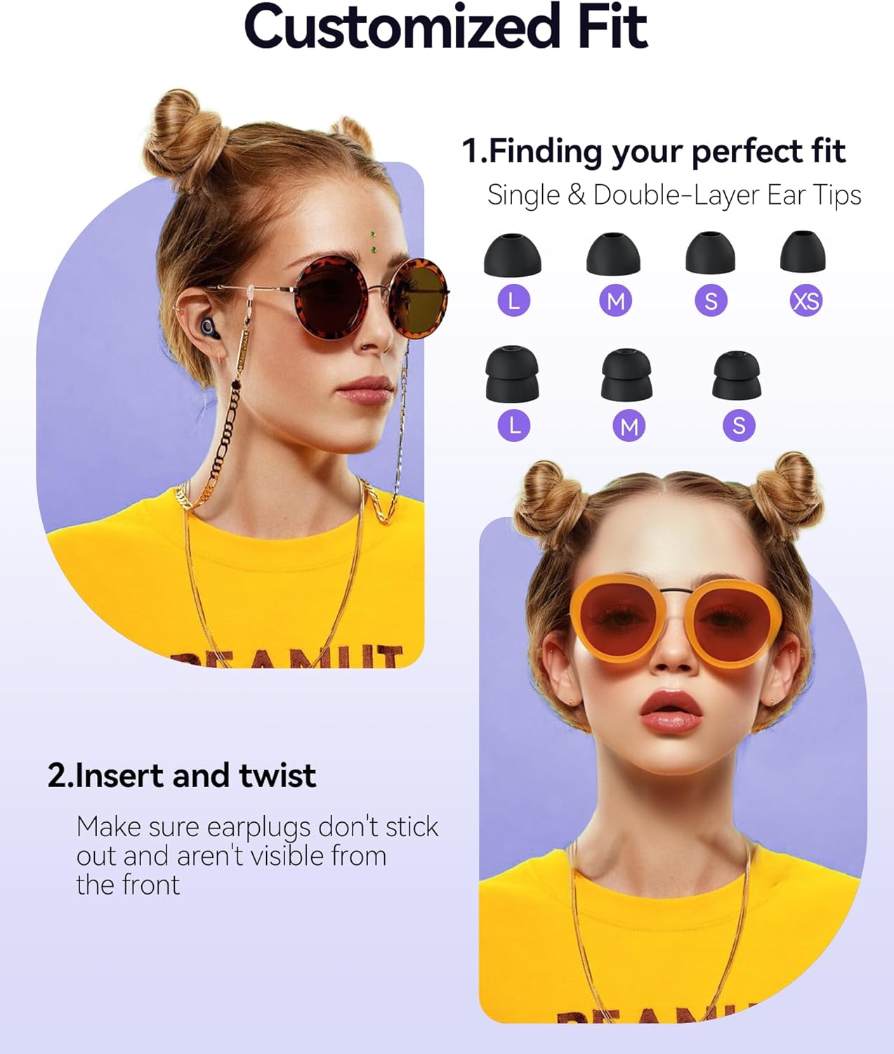 50dB Ear Plugs for Sleeping, Ultralight Noise Cancelling Ear Plugs with 7 Tips (2 Types) Earplugs for Sleep for Concert, Work, Airplane, Hearing Protection Earplugs for Noise Reduction Black