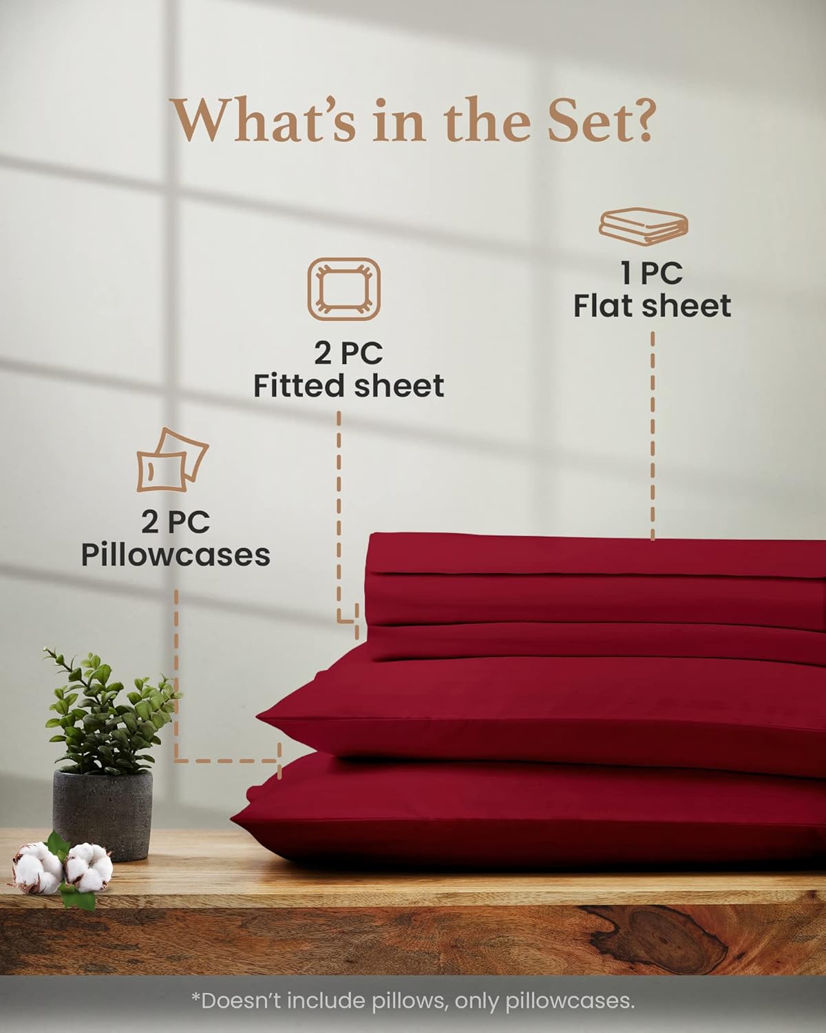 Good Sleep Bedding Split King Sheets Sets for Adjustable Bed Cotton, Egyptian Cotton Sheets, 5 Piece Cotton Split King Sheet Set, Sateen Sheets, 2 Fitted - 16" Deep Pocket, Burgundy