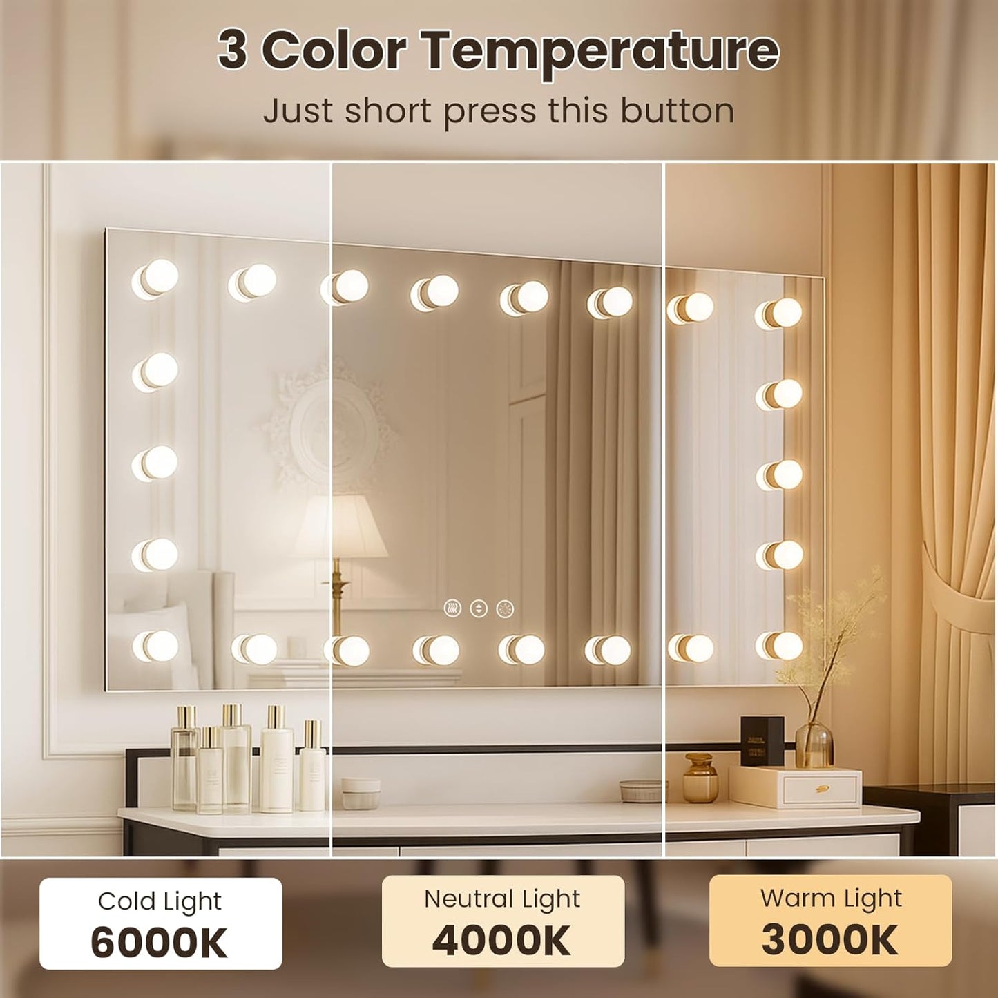 WTTY LED Bathroom Mirror with Lights 84"x32" Hollywood Wall-Mounted Mirror with 3 Color Temperatures, Stepless Dimmable Bulbs, Anti-Fog & Shatter-Proof