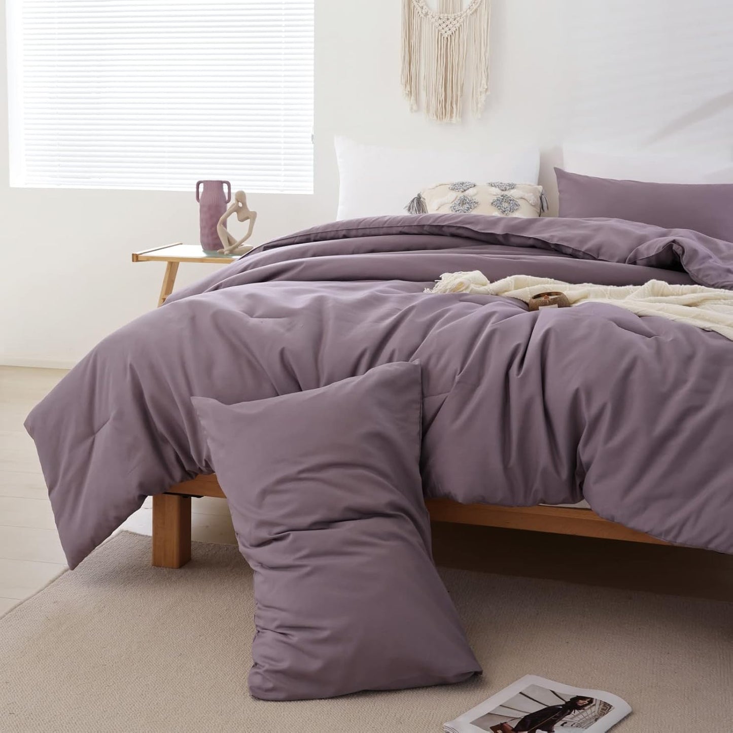 ROSGONIA Comforter Full Size for Boys Teen Girls Dusty Purple, 3pcs(1 Boho Comforter & 2 Pillowcases) Lightweight Dorm Bedding Soft All Season Bed Set