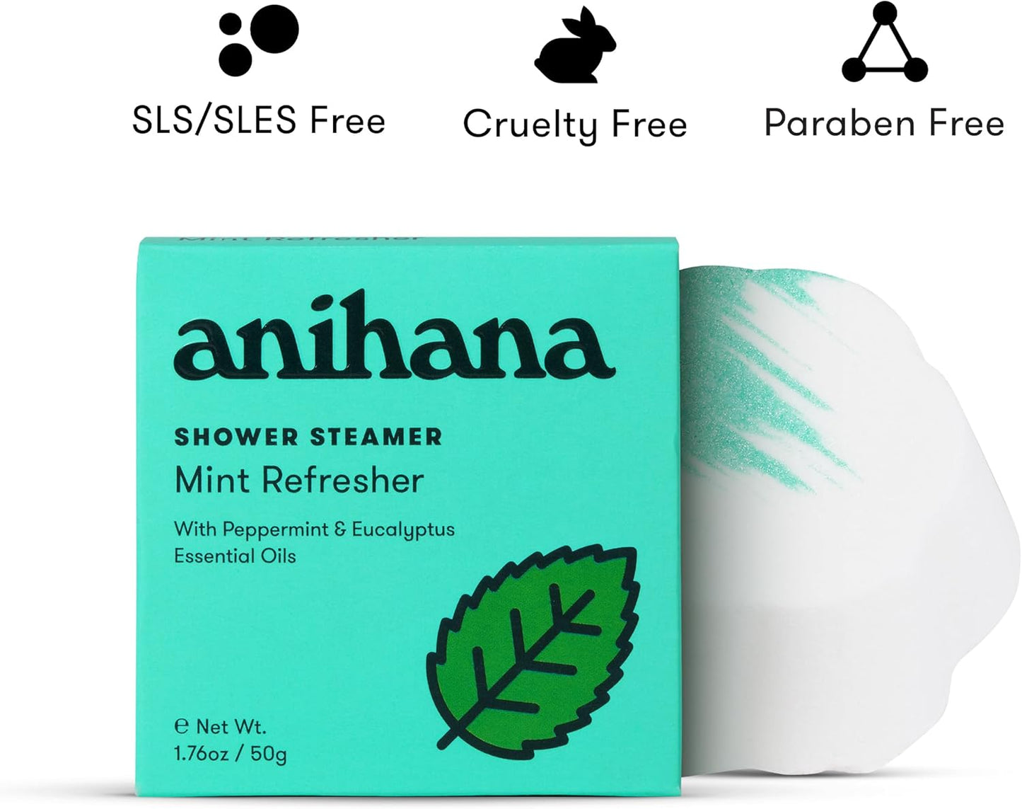 ANIHANA Shower Steamers 4 Pack with Peppermint and Eucalyptus Essential Oils, Paraben Free, Cruelty Free, Mint Refresher Scent, 1.76 oz Each