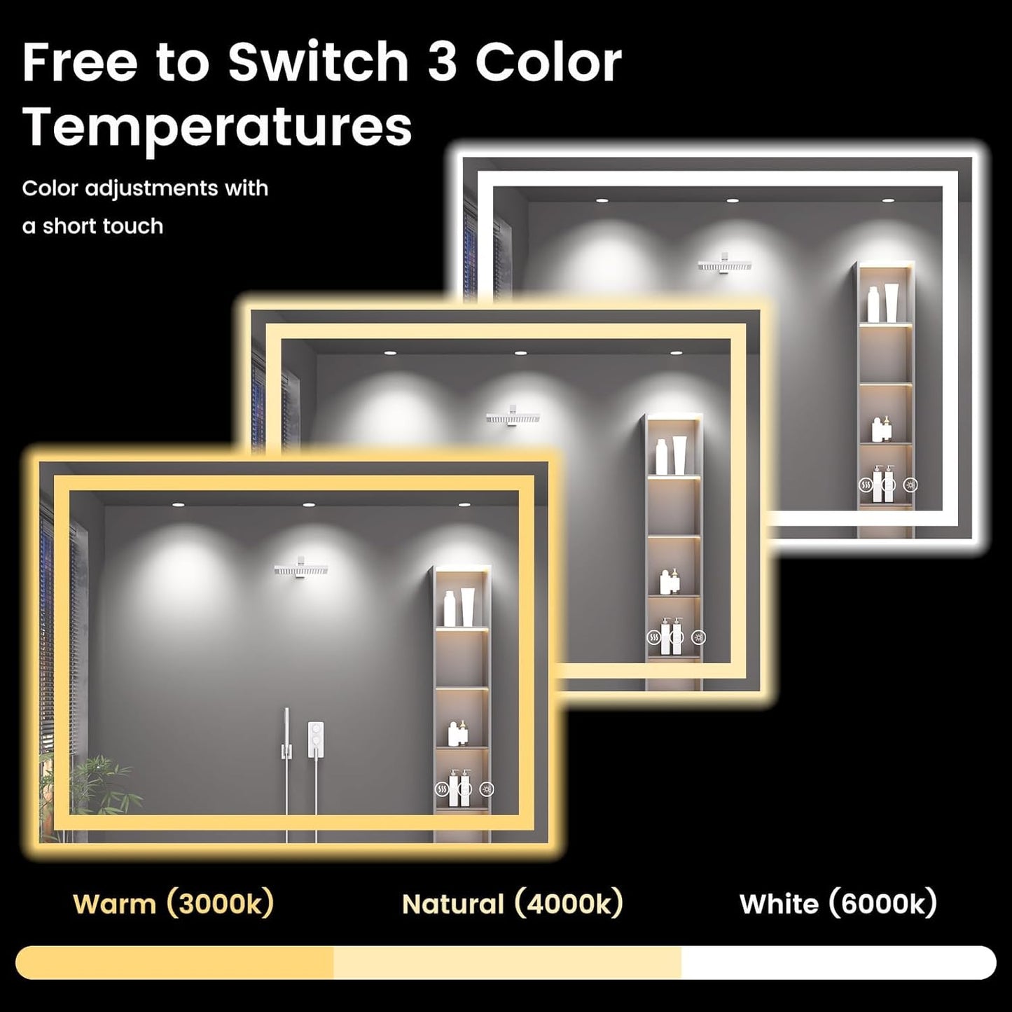 48X40 LED Bathroom Mirror with Lights, Anti-Fog, Backlit + Front Lit (CRI>90), Lighted Bathroom Vanity Mirror for Wall, Memory Function, Dimmable, Tempered Glass, Shatter-Proof, ETL Listed