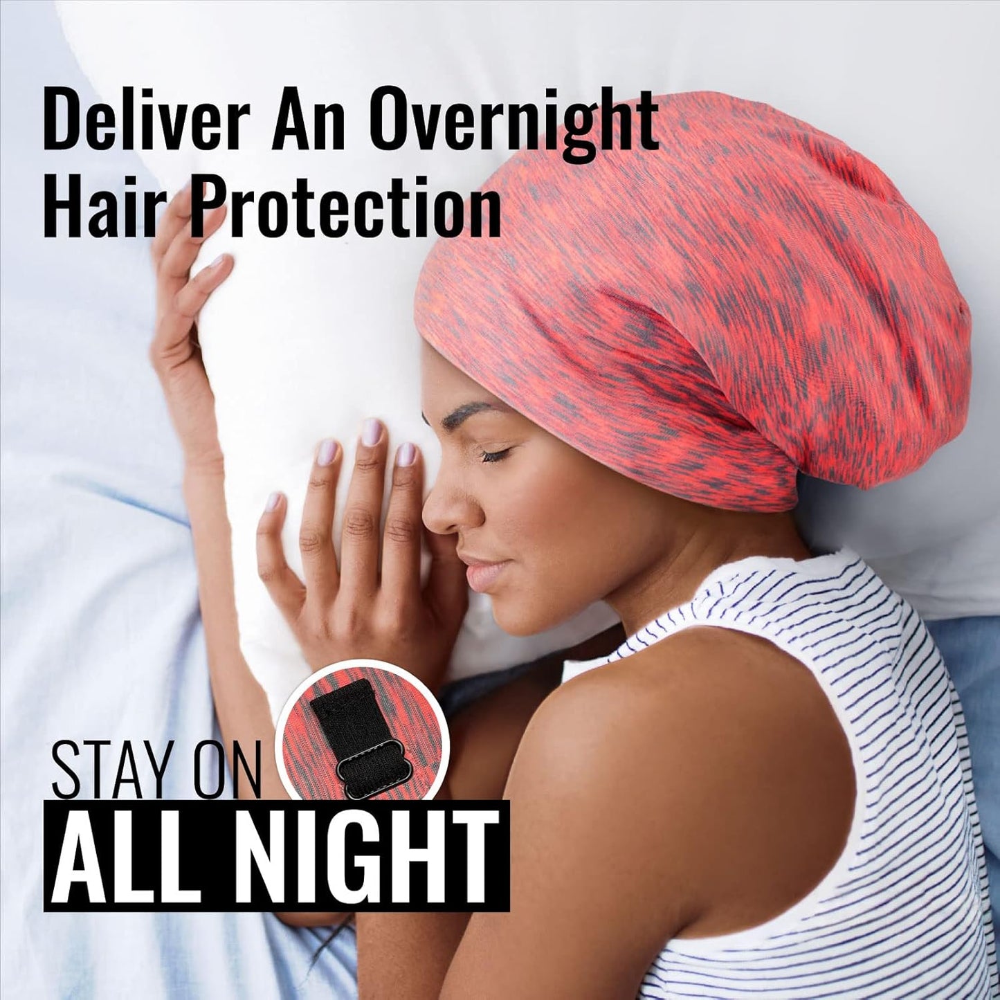 Satin Lined Sleep Cap Bonnet for Curly Hair and Braids, Stay On All Night Hair Wrap with Adjustable Strap for Women and Men, Carol Pink, Pack of 1