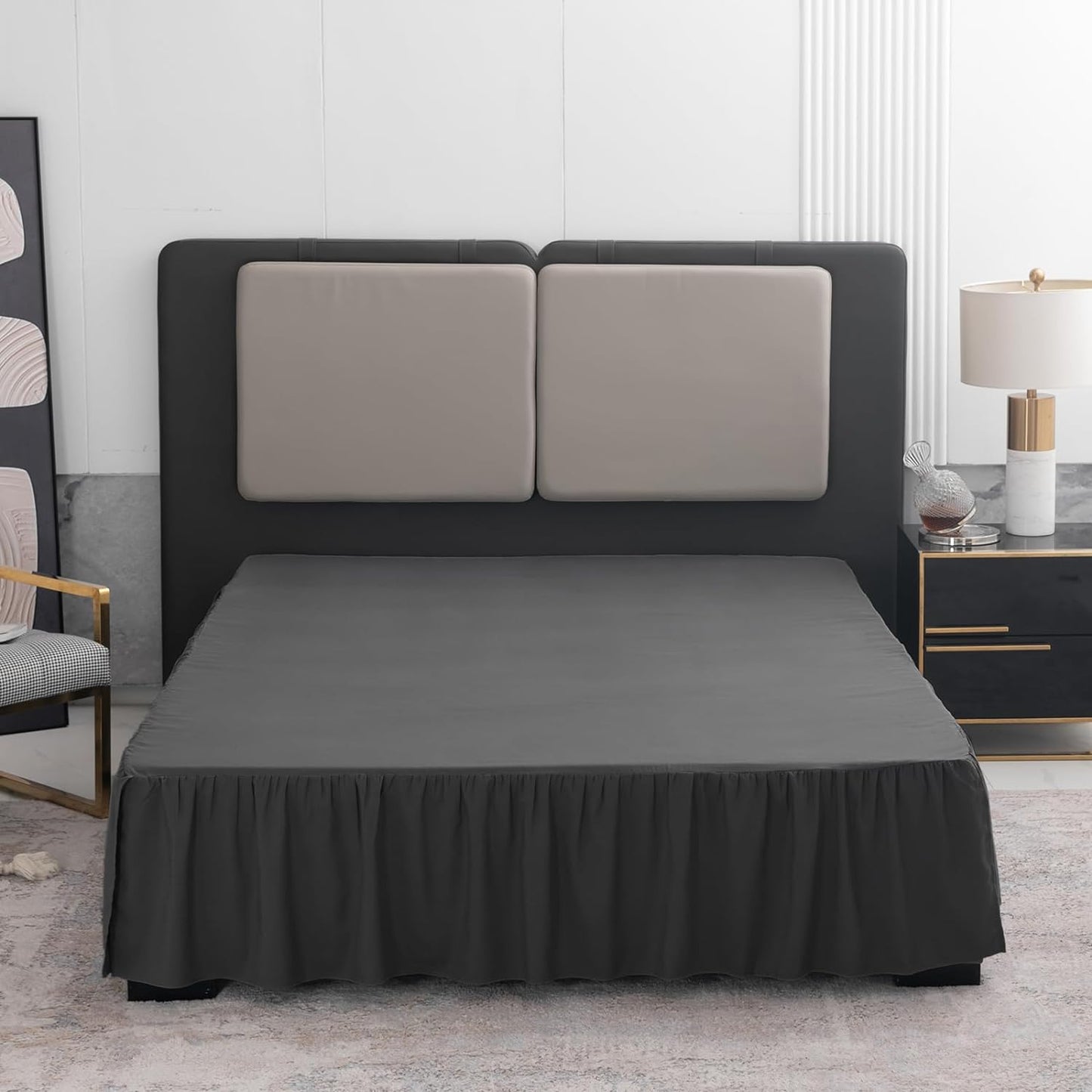 Black Bed Skirt King Size Ruffled Bed Skirt with Split Corners, King Bed Skirt 16 Inch Drop, King Size Bed Skirt Black for Ruffled Bed Skirt with Split Corners, Bed Skirts King Size