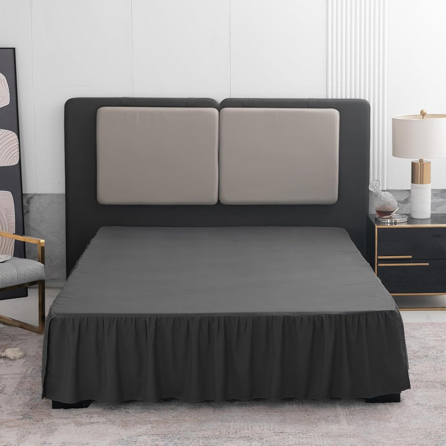 TSUTOMI Black Bed Skirt Twin Size Ruffled Bed Skirt with Split Corners, Twin Bed Skirt 12 Inch Drop,Twin Size Bed Skirt Black for Ruffled Bed Skirt with Split Corners, Bed Skirt Twin Size