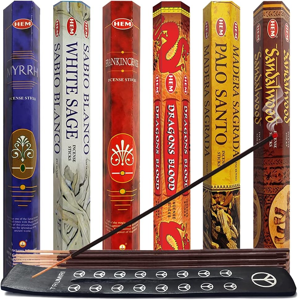 Hem Incense Sticks Variety Pack #31 and Incense Stick Holder Bundle with 6 Classic Fragrances