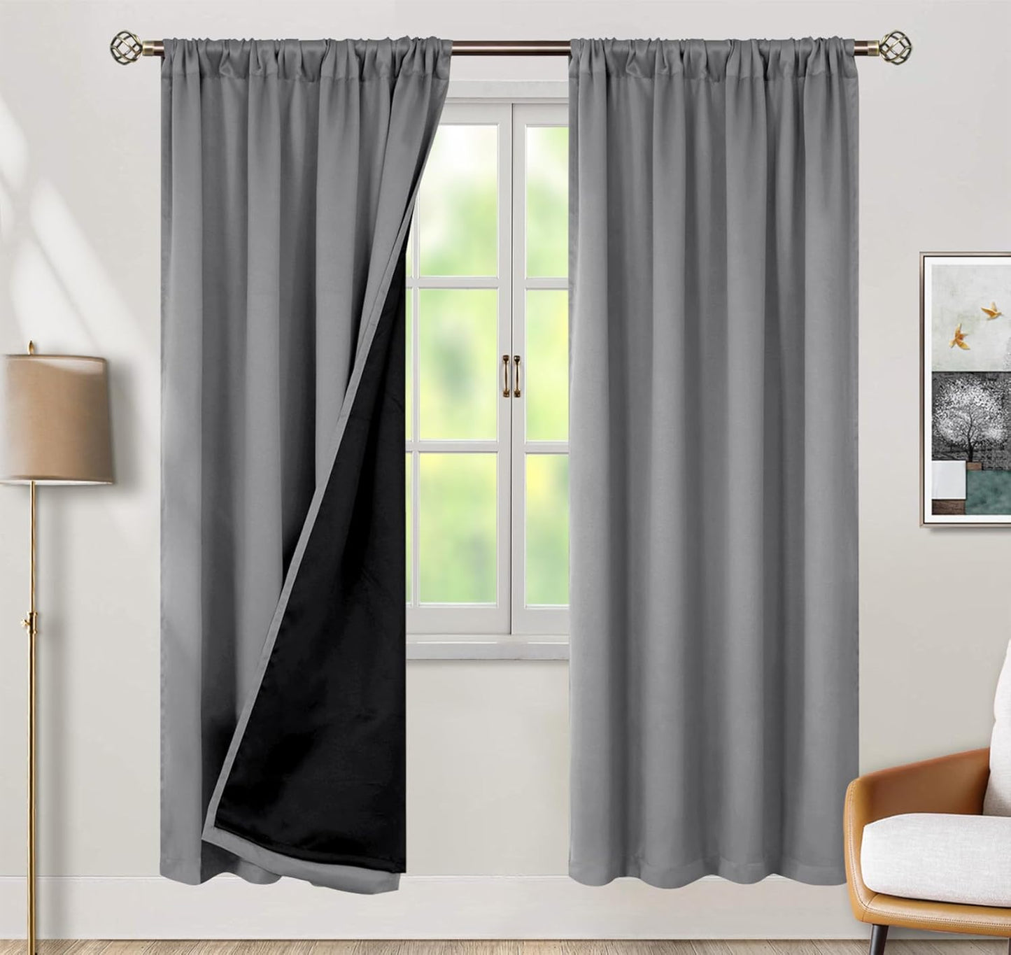 BGment 100% Blackout Curtains for Bedroom 72 Inch Length 2 Panels, Thermal Insulated Room Darkening Curtains Rod Pocket Soundproof Bedroom Living Room Window Curtains, Dove Grey, Each 52 Inch Wide