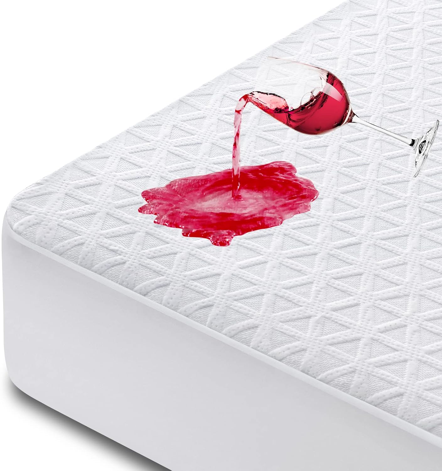 Premium Waterproof Mattress Protector King Size, Breathable Bed Cover 3D Air Fabric Cooling Mattress Pad Cover Smooth Soft Noiseless Washable, 8''-21'' Deep Pocket (White)