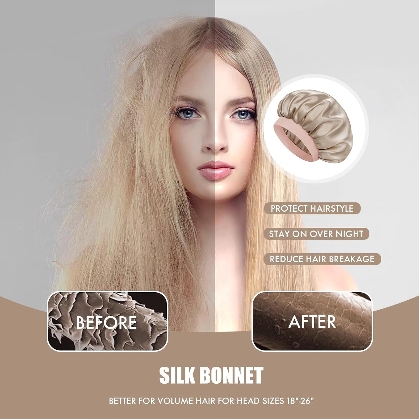 Satin Silk Bonnet for Sleeping, Double Layer Silk Sleep Cap for Men & Women, Soft Satin Lined Bonnet for Curly Hair