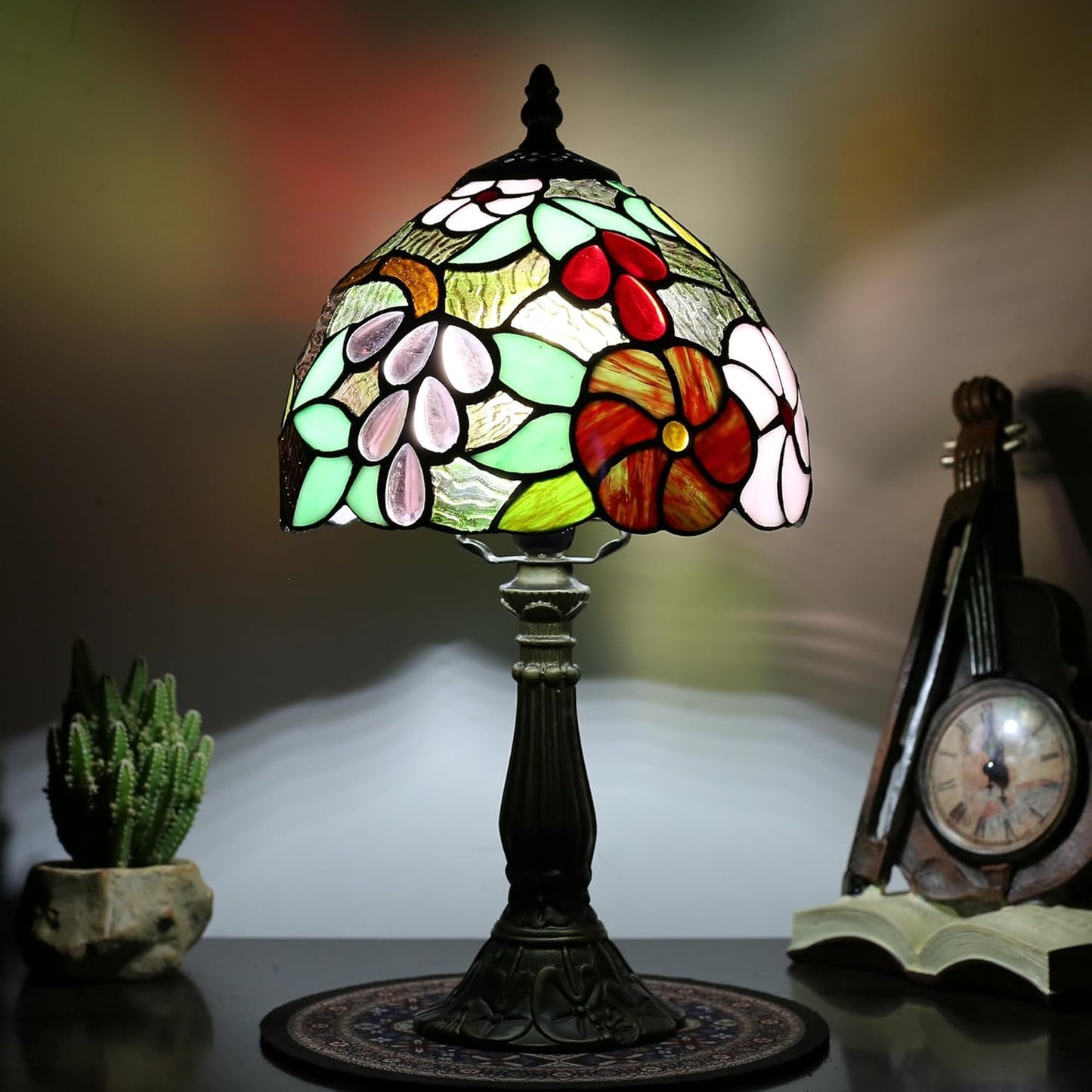Tiffany Table lamp, Suitable for Bedroom nightstands and Living Rooms. A Colored Glass Table lamp with a Size of 8 inches, which can be Used as a Reading lamp for Home and Office.