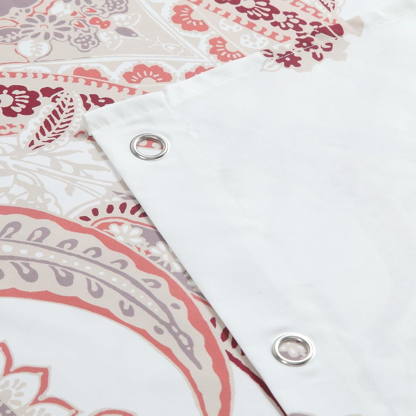 72x90 Inch Extra Long Shower Curtain - Water-Repellent Off-White Premium Fabric with Burgundy Terracotta Taupe Paisley Floral Pattern