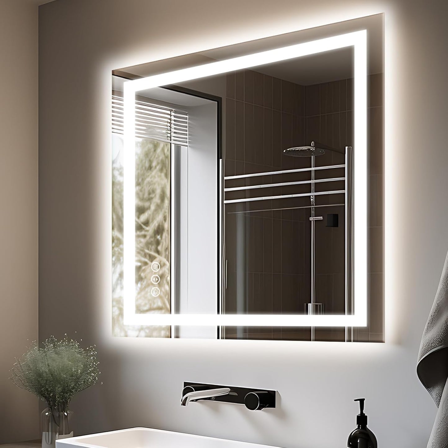 32"x36" LED Bathroom Mirror, Front and Backlit Mirror, Anti-Fog Vanity Mirror with Lights, Stepless Dimmable Illuminated, 3 Colors Smart Mirror (Horizontal/Vertical)